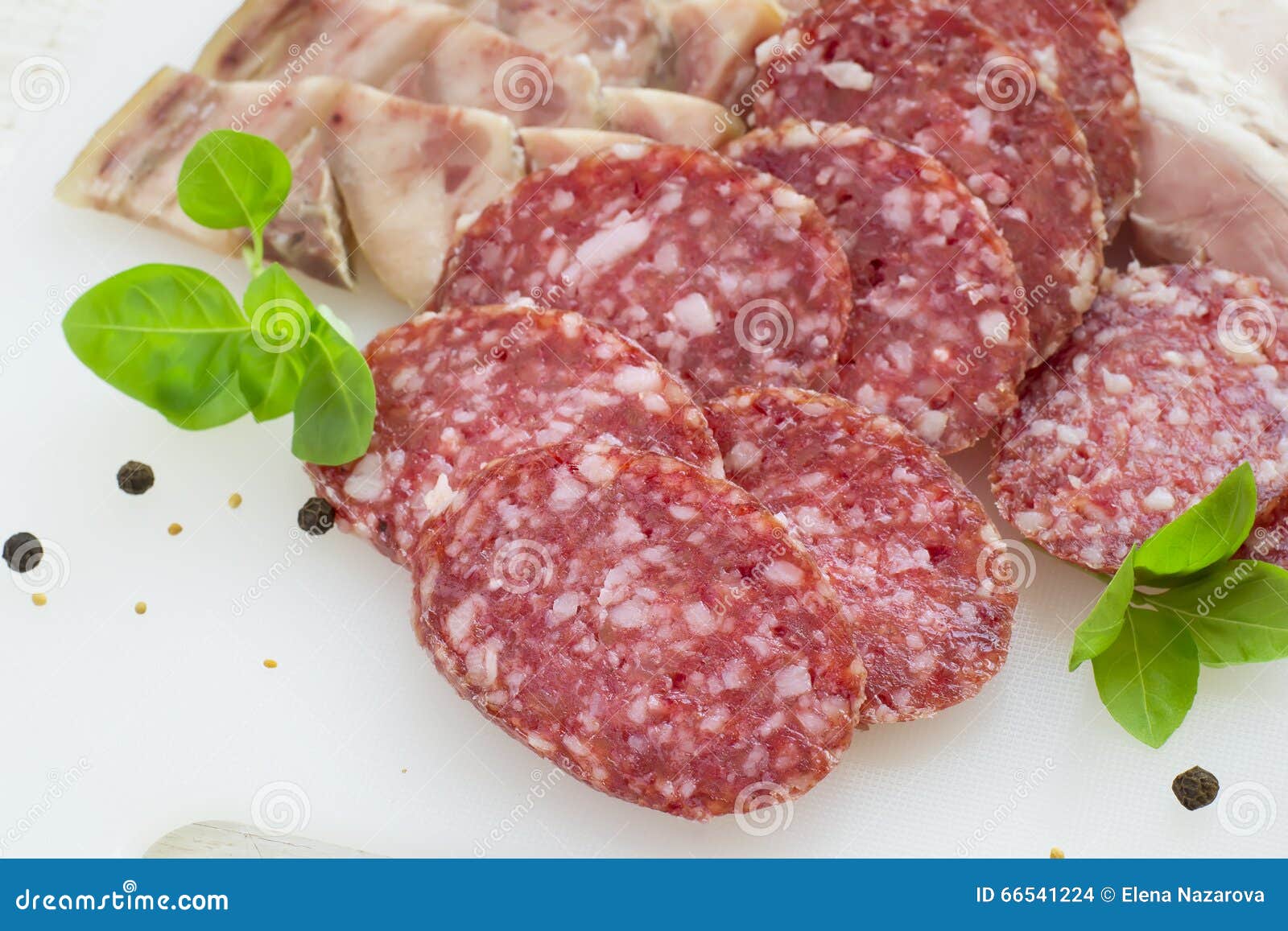 Slices of Salami and Bacon on a White Background Stock Photo Image of chopping, gourmet 66541224