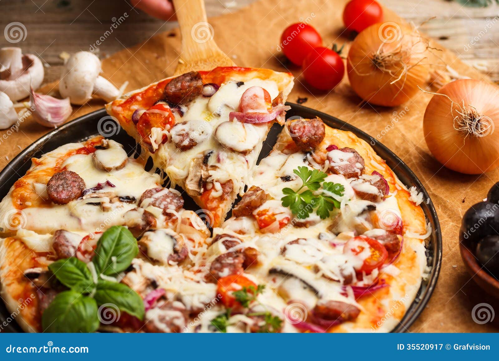 Slices of sausage pizza stock image. Image of dinner 35520917