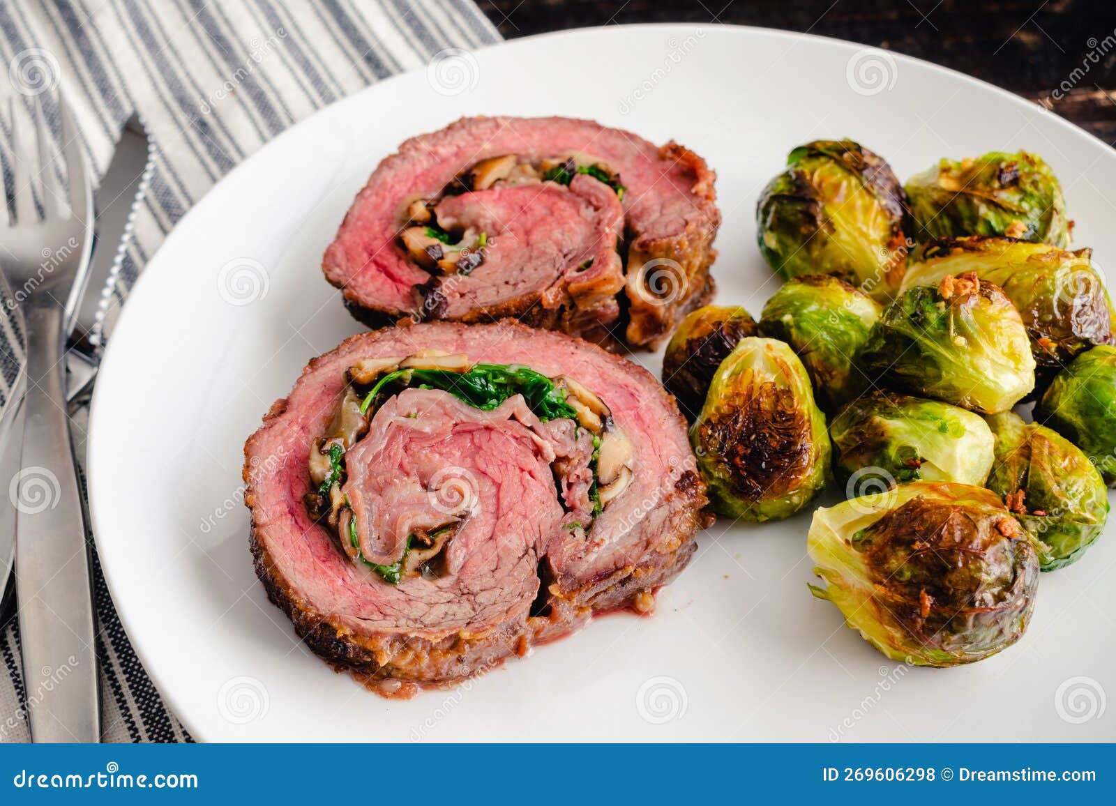 stuffed flank steak with prosciutto and mushrooms dinner