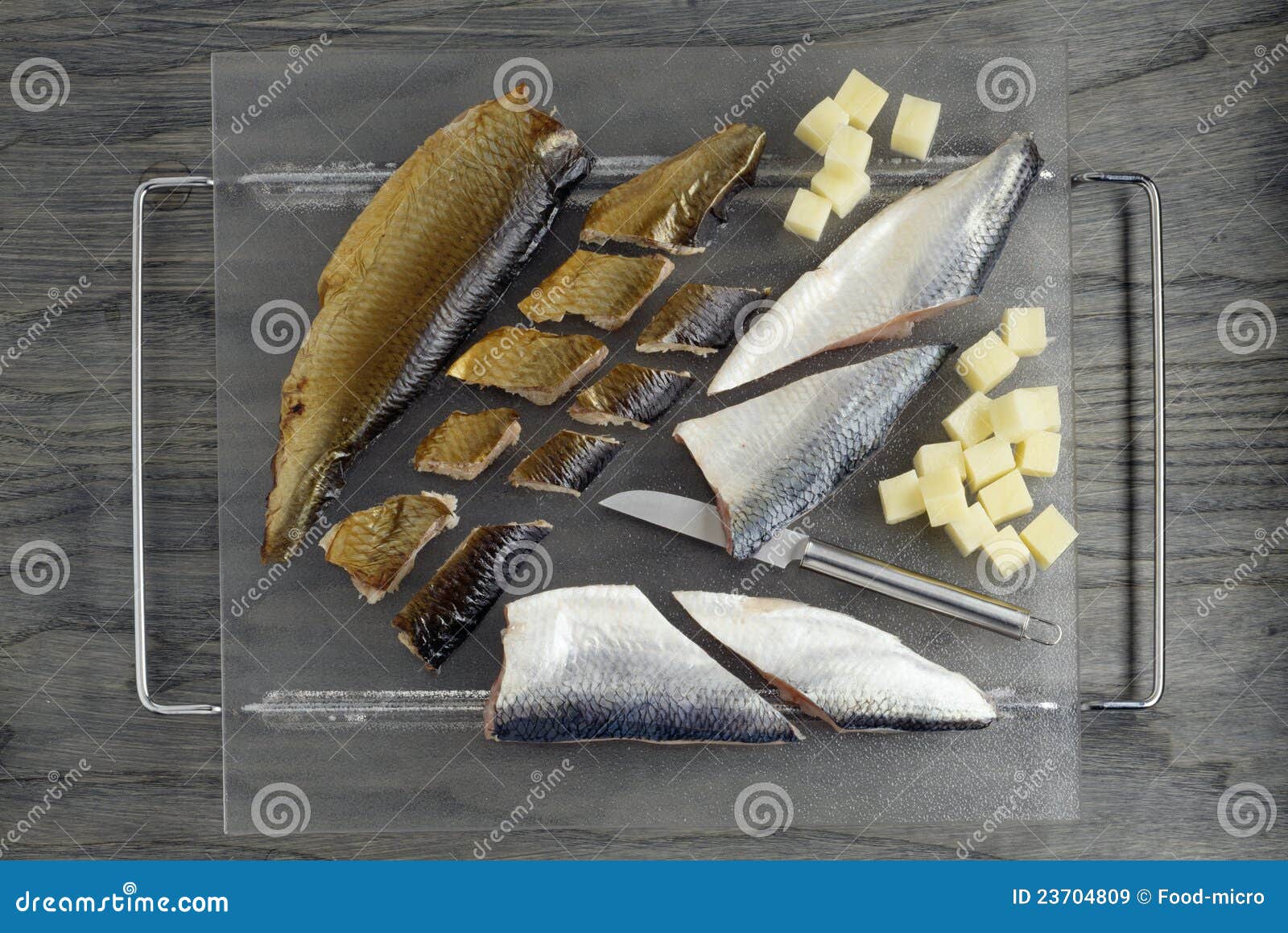 Slicing the Sardines and Herrings Stock Image Image of piece
