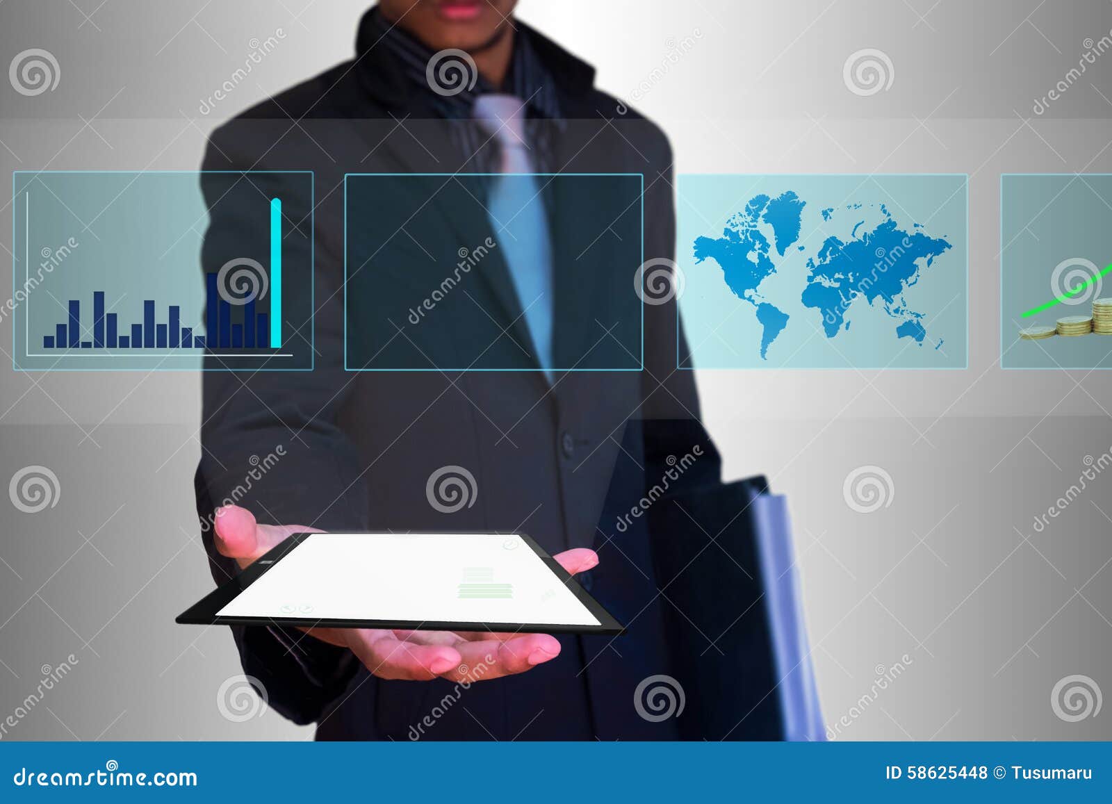 Slide show tablet in hand stock photo. Image of display 58625448