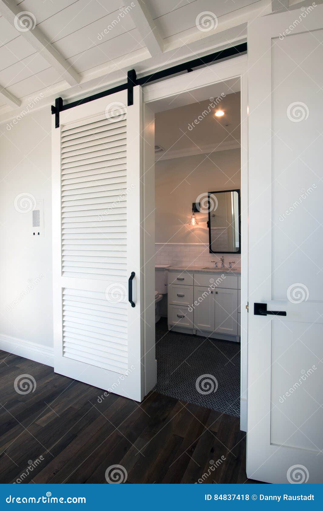 Interior Sliding Barn Doors Into Bathroom Stock Photo Image Of