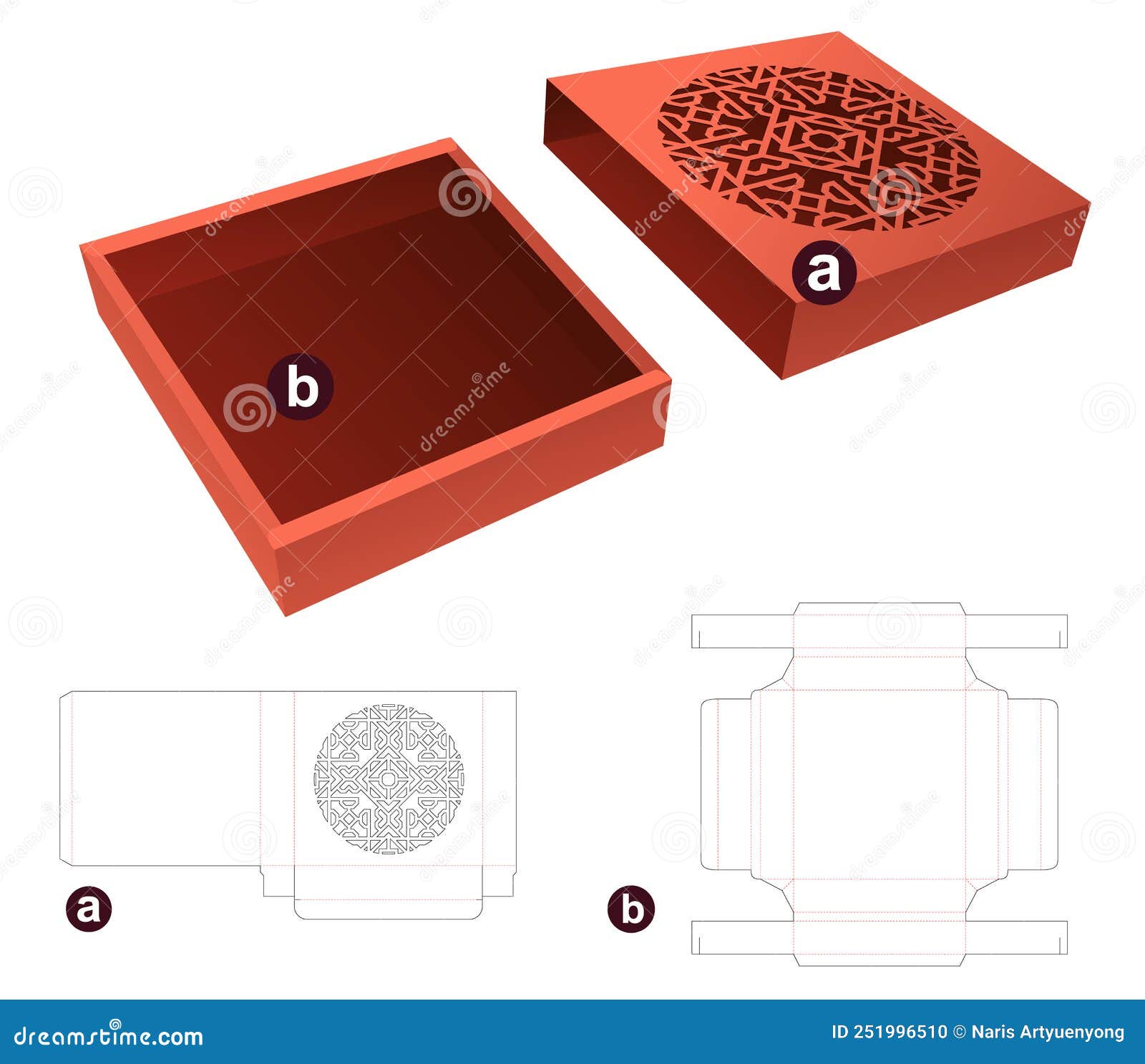 Sliding Box And Cover With Window Die Cut Template Vector Illustration