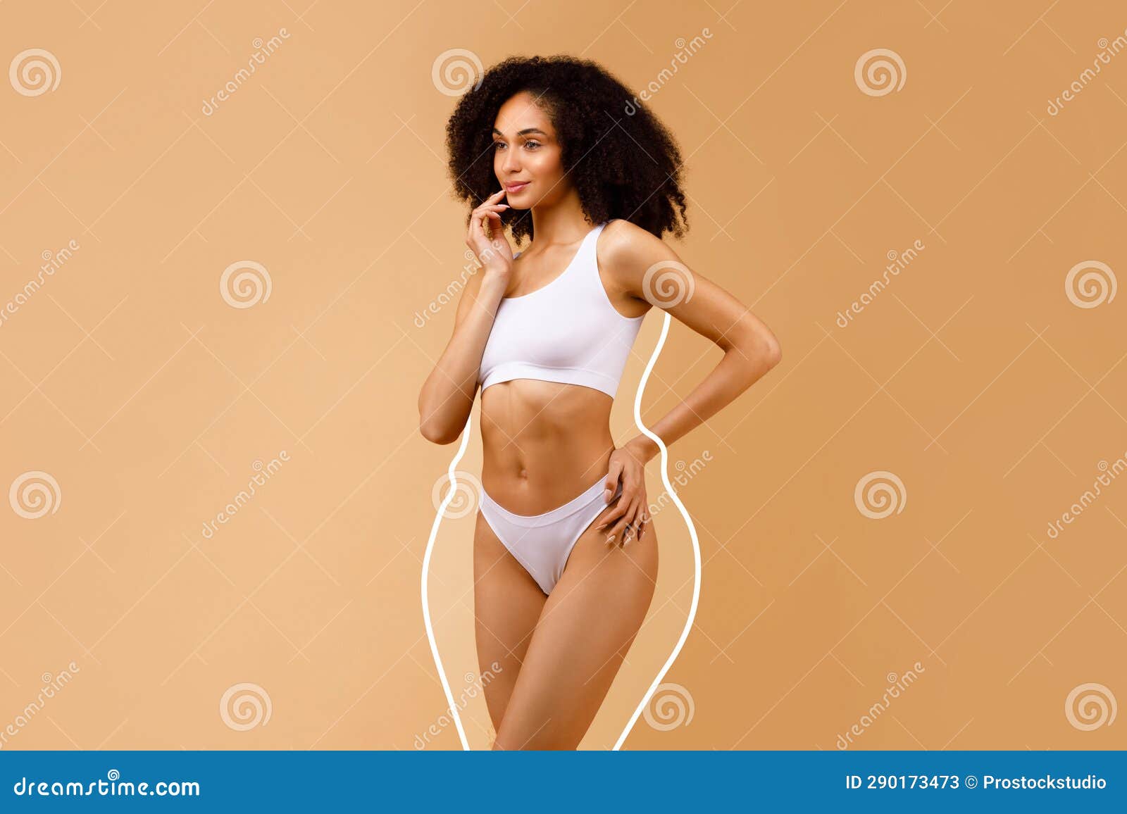 Slim Black Lady with Perfect Body Shape Posing in Underwear Stock