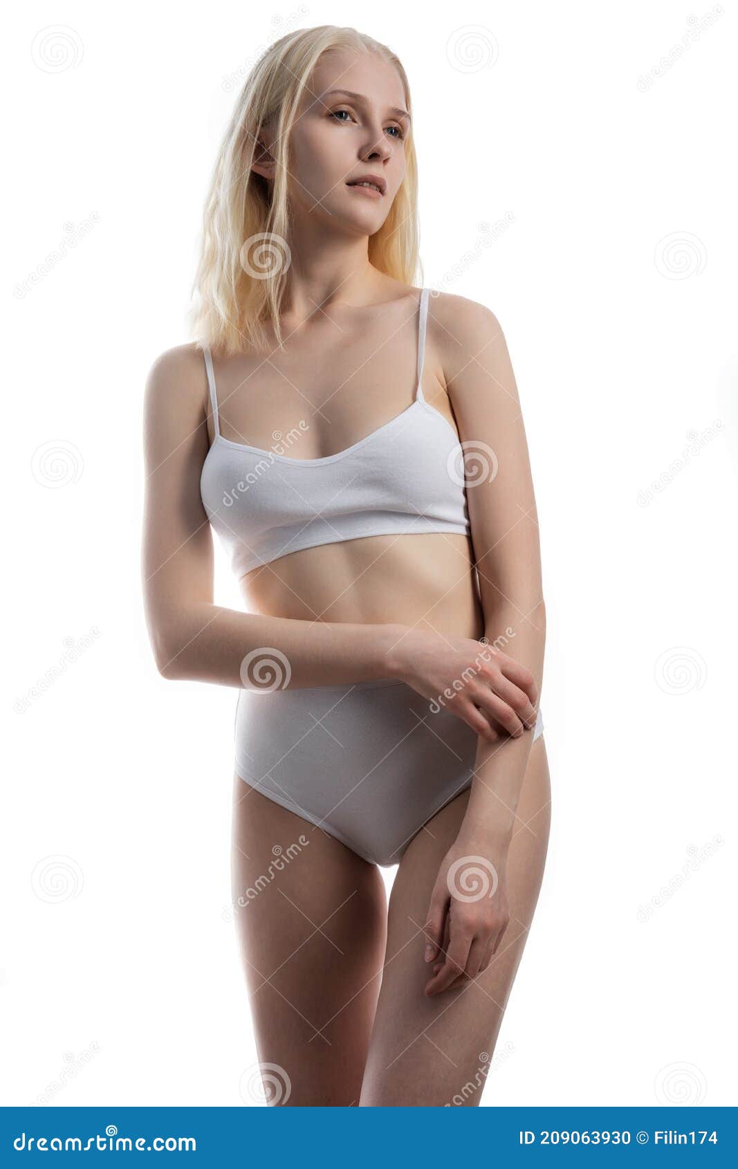Model in White Underwear on an Isolated Background Stock Photo