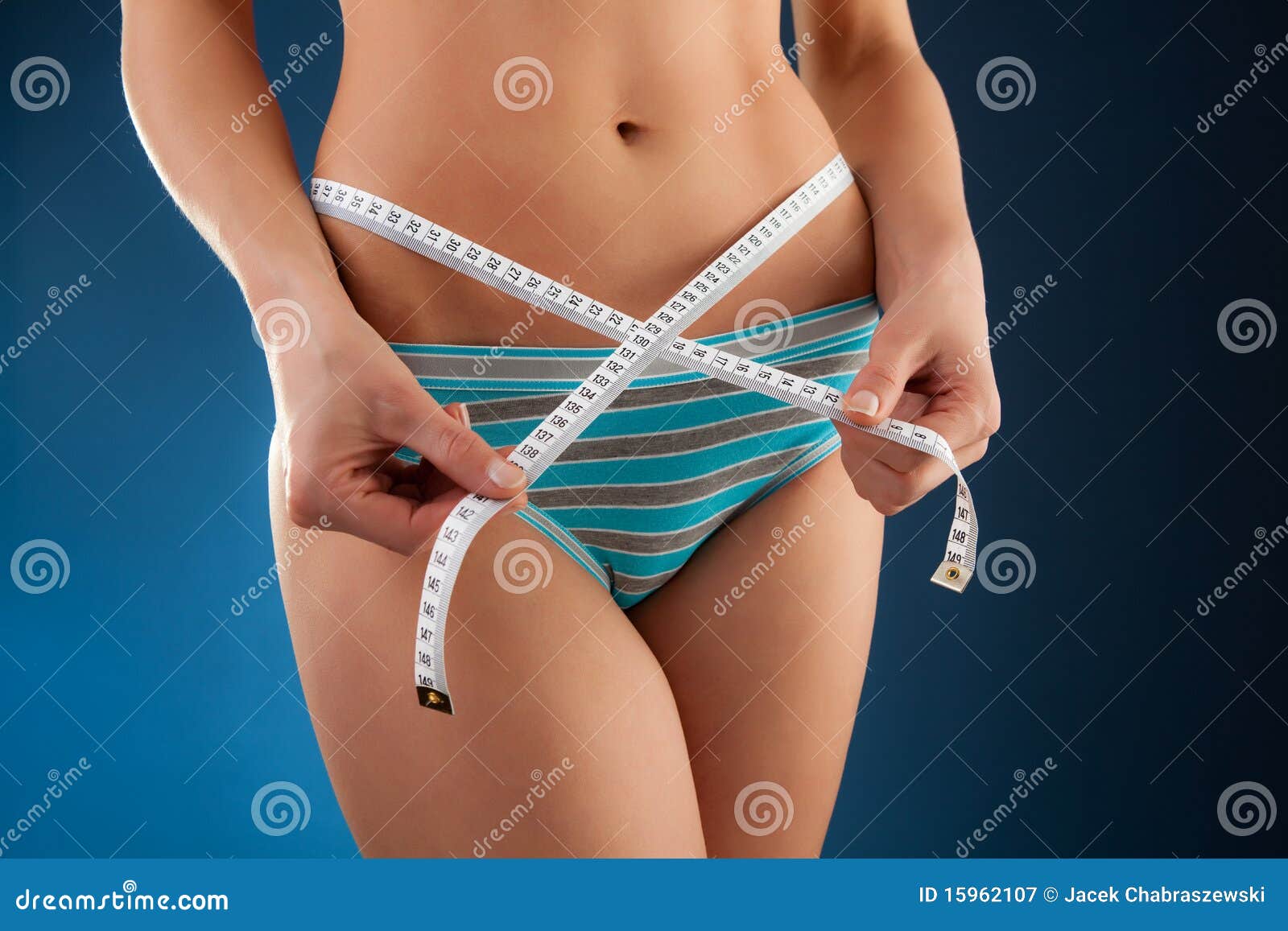 Woman Taking Her Bra Measurements Stock Photo 1038746869