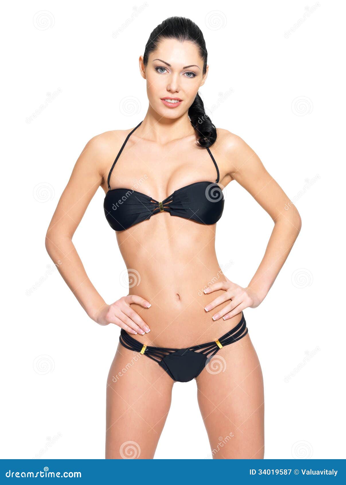 Slim Girl, Small Breasts Teenage Girl In Black Swimsuit Stock Photo,  Picture and Royalty Free Image. Image 162453743.