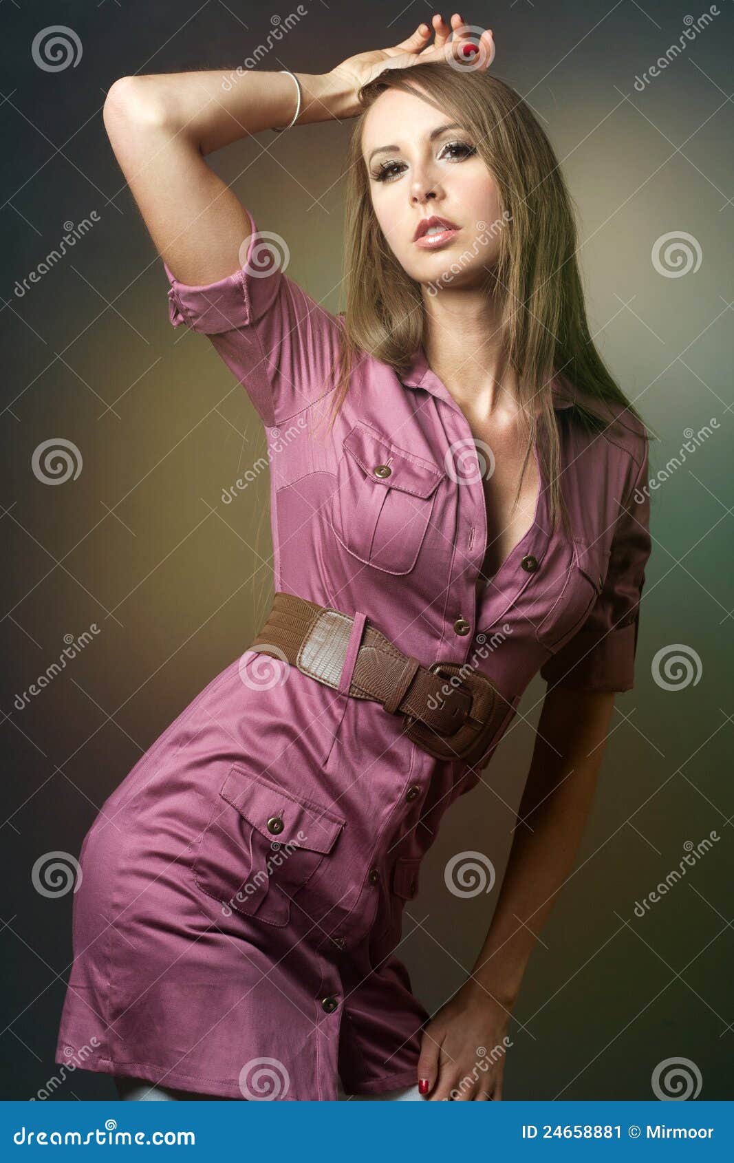 Slim Fashion Model Posing on Dark Background. Stock Image - Image of ...