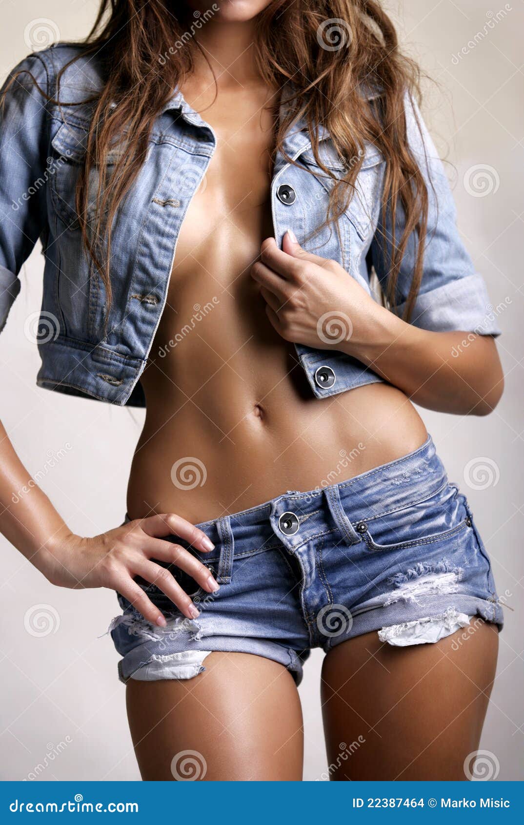 Slim Fit Female Body in Texas Shorts Stock Photo