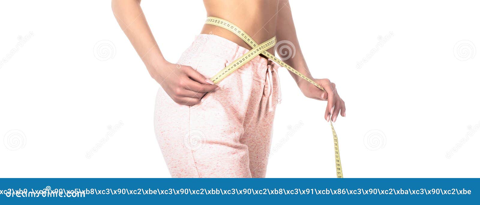 Close Up Of A Slim Woman Holding Measuring Tape Around Her Waist