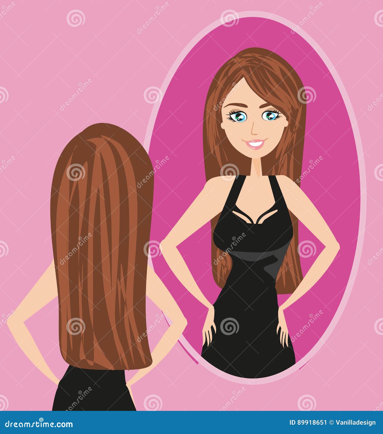 Slim Girl is Looking at Herself in the Mirror Stock Vector ...