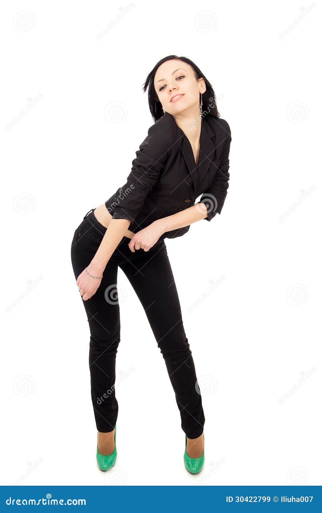 Slim Girl Posing In A Black Suit Royalty Free Stock Images - Image ...