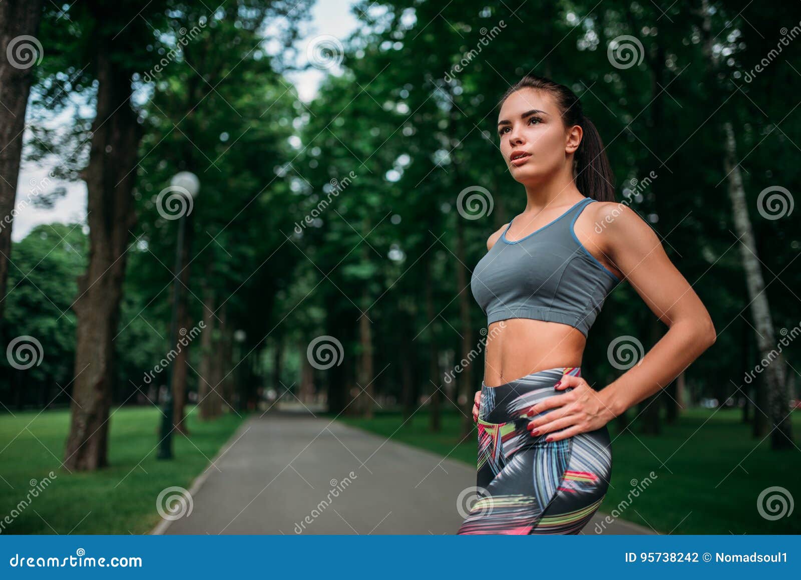 Slim Girl in Sportswear, Outdoor Fitness Training Stock Photo - Image ...