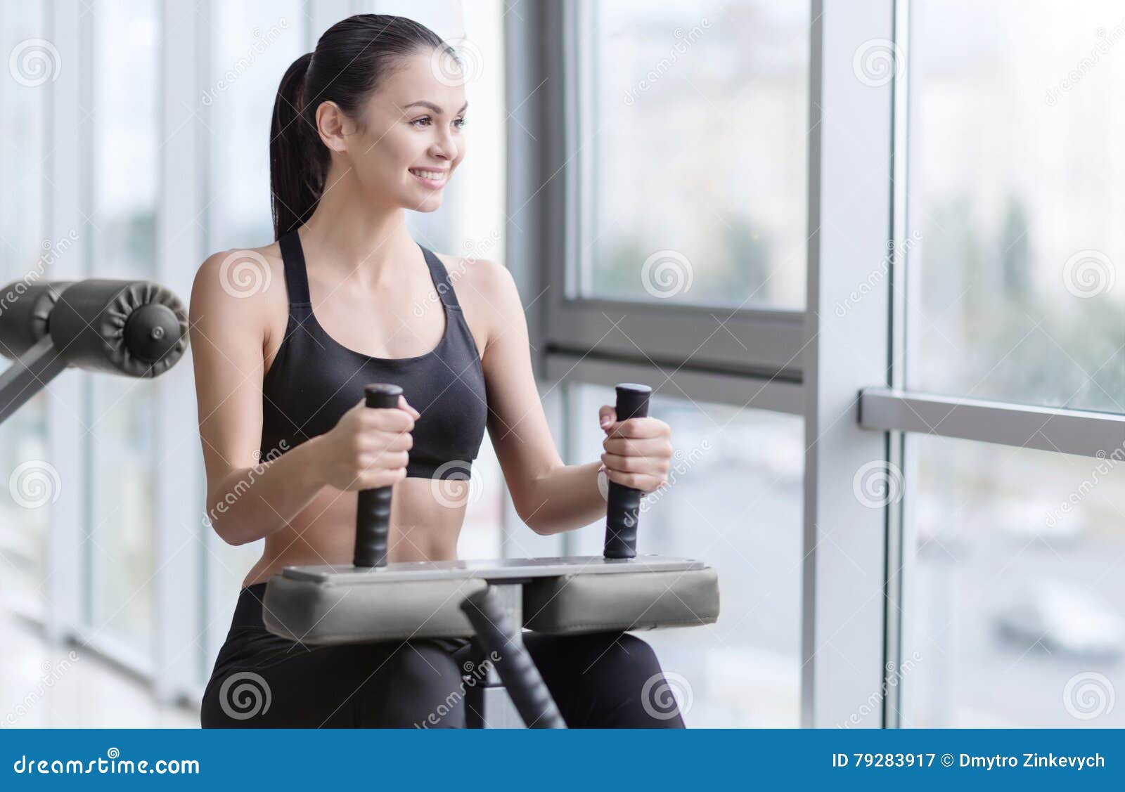 Slim Girl Using a Treadmill while Training Stock Image Image of