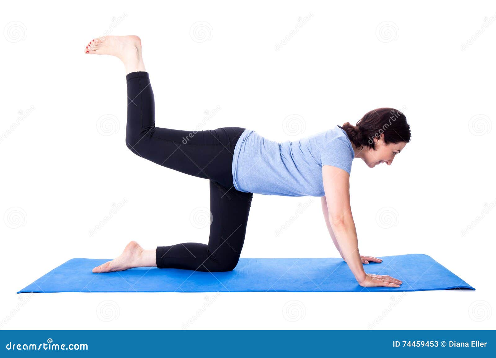 Slim Mature Woman Doing Exercises on Yoga Mat Isolated on White Stock Image  - Image of beauty, isolated: 74459453