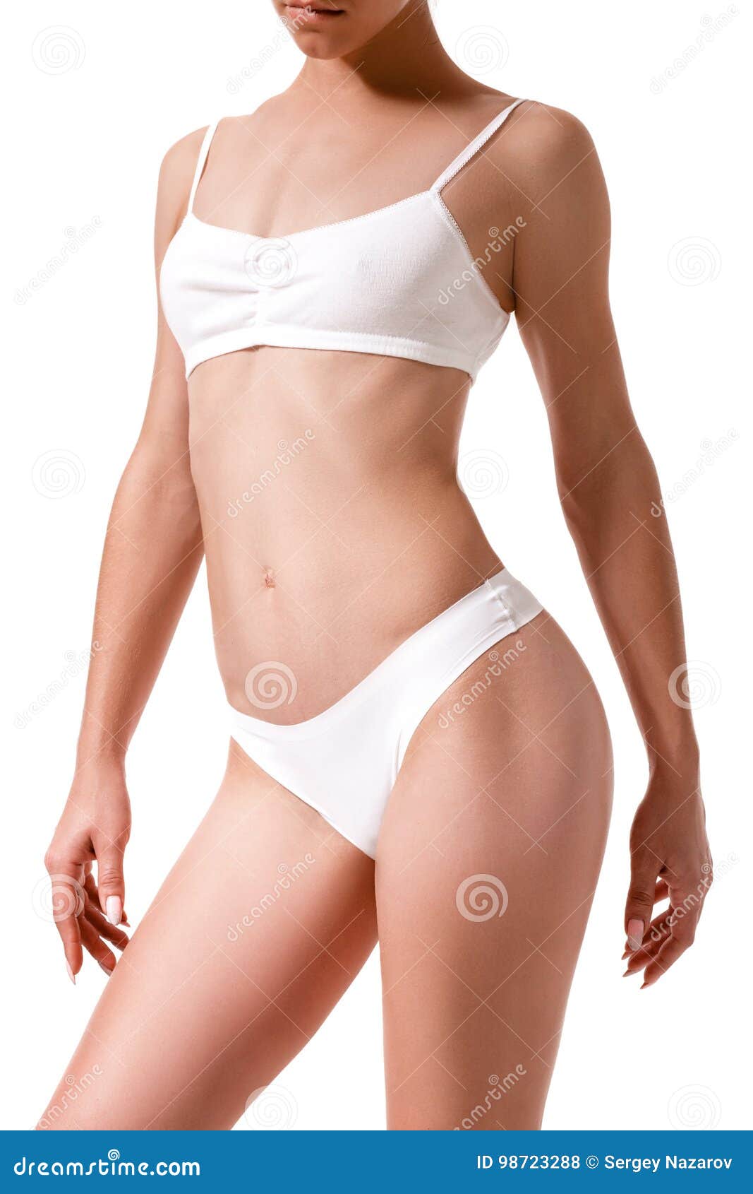 Slim Tanned Woman S Body Isolated Over White Background Stock Photo