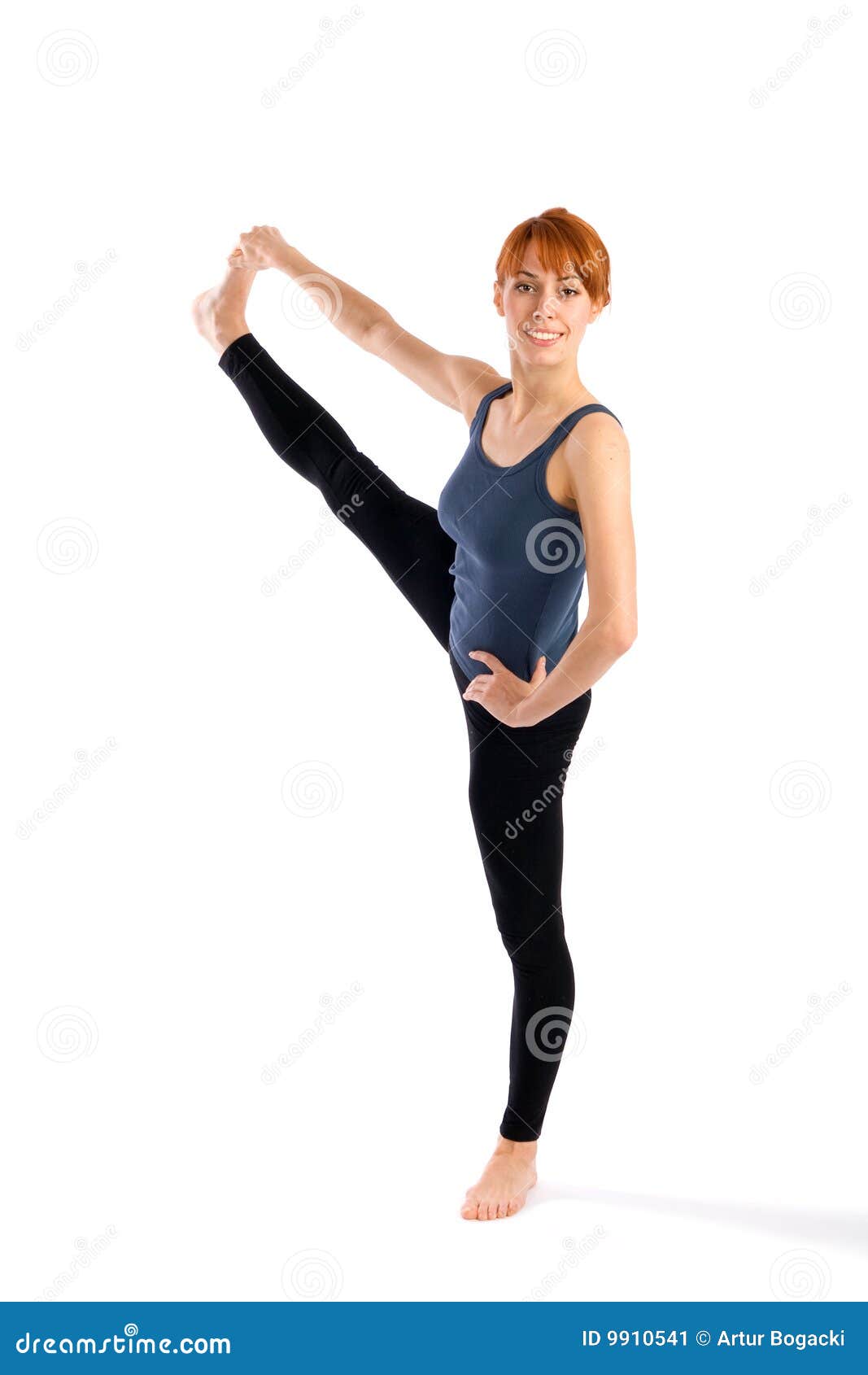 Slim Woman Doing Leg Stretching Yoga Exercise Stock Image - Image of ...