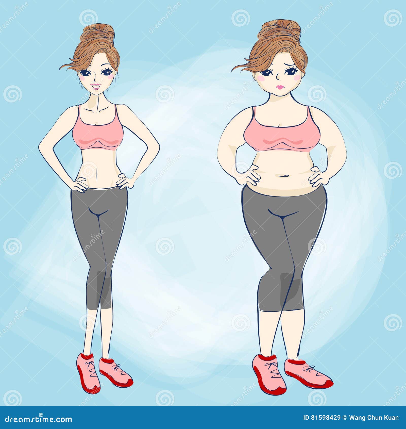 Slim woman and fat woman stock vector. Illustration of belly - 81598429