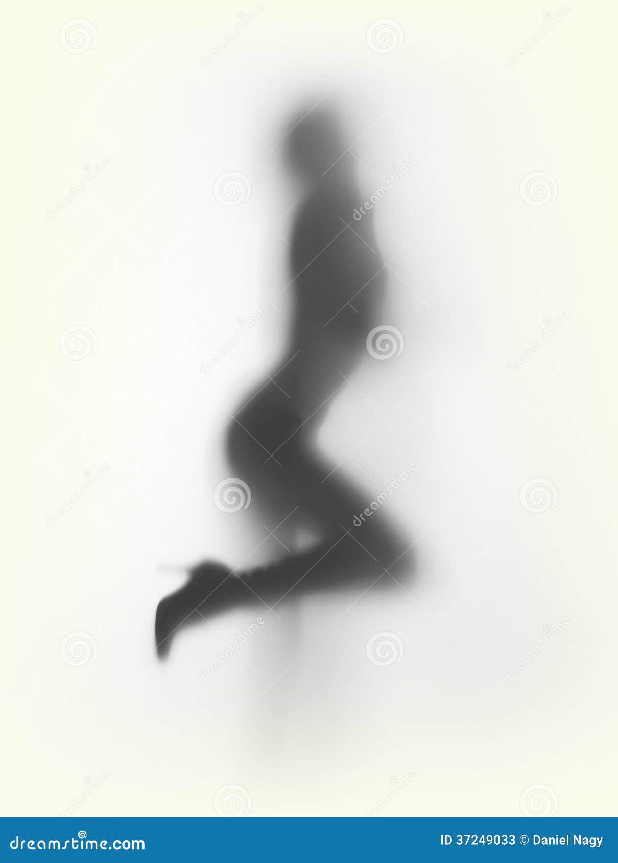 Slim woman with high heel shoes, silhouette. Human female body behind a diffuse glass surface