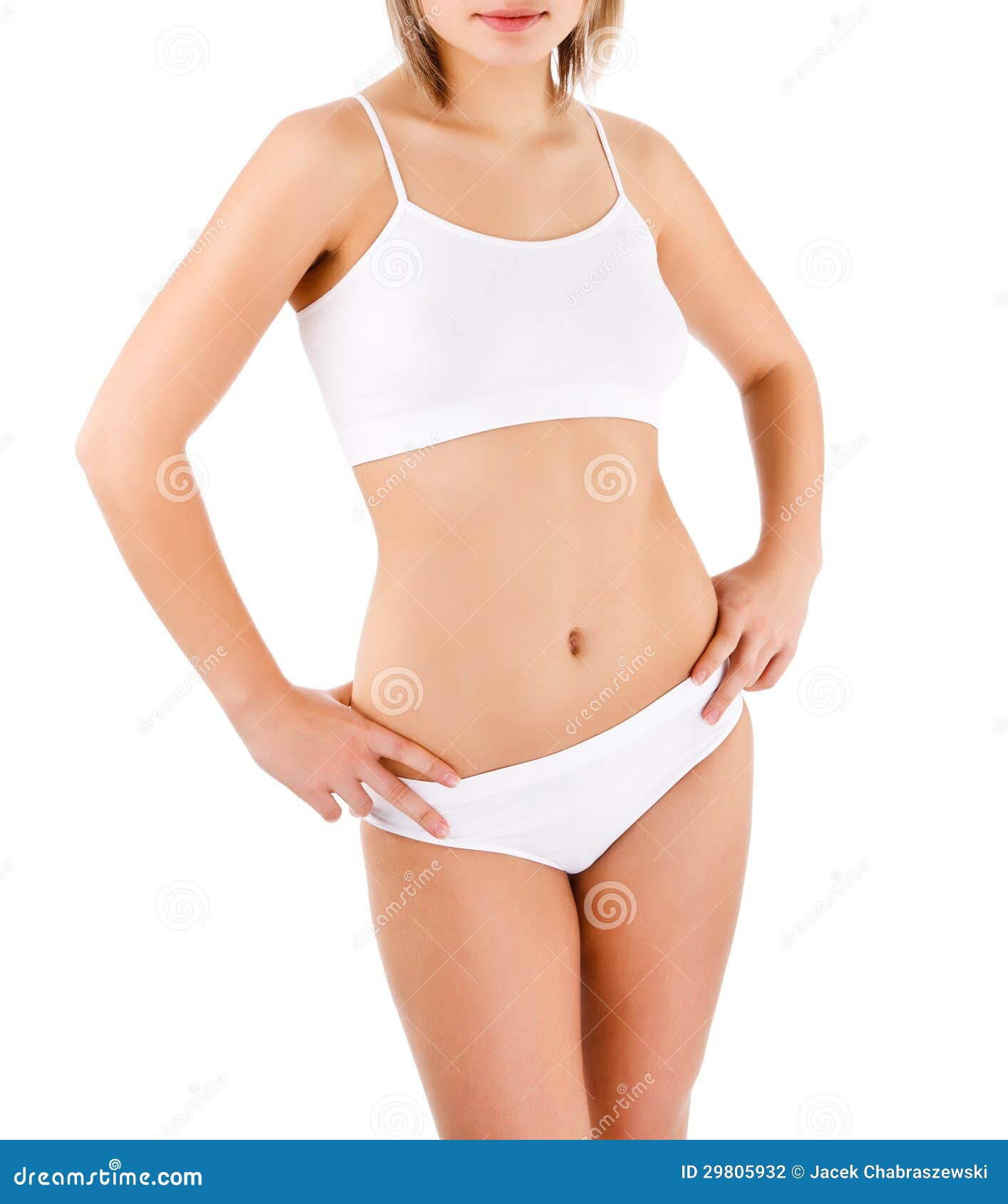 Woman Underwear Touching Her Slim Belly Stock Photo 274969364