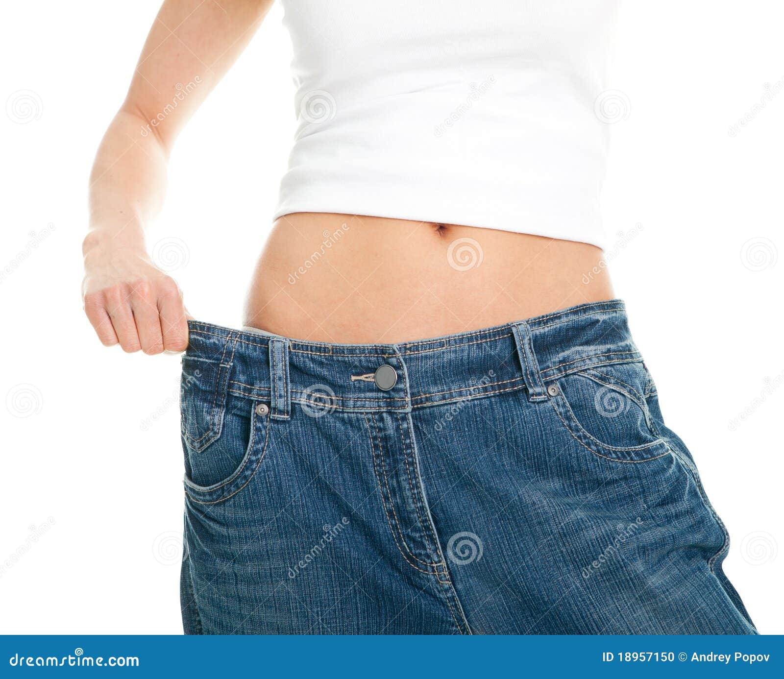 Slim Woman Pulling Oversized Jeans Stock Photo | CartoonDealer.com ...