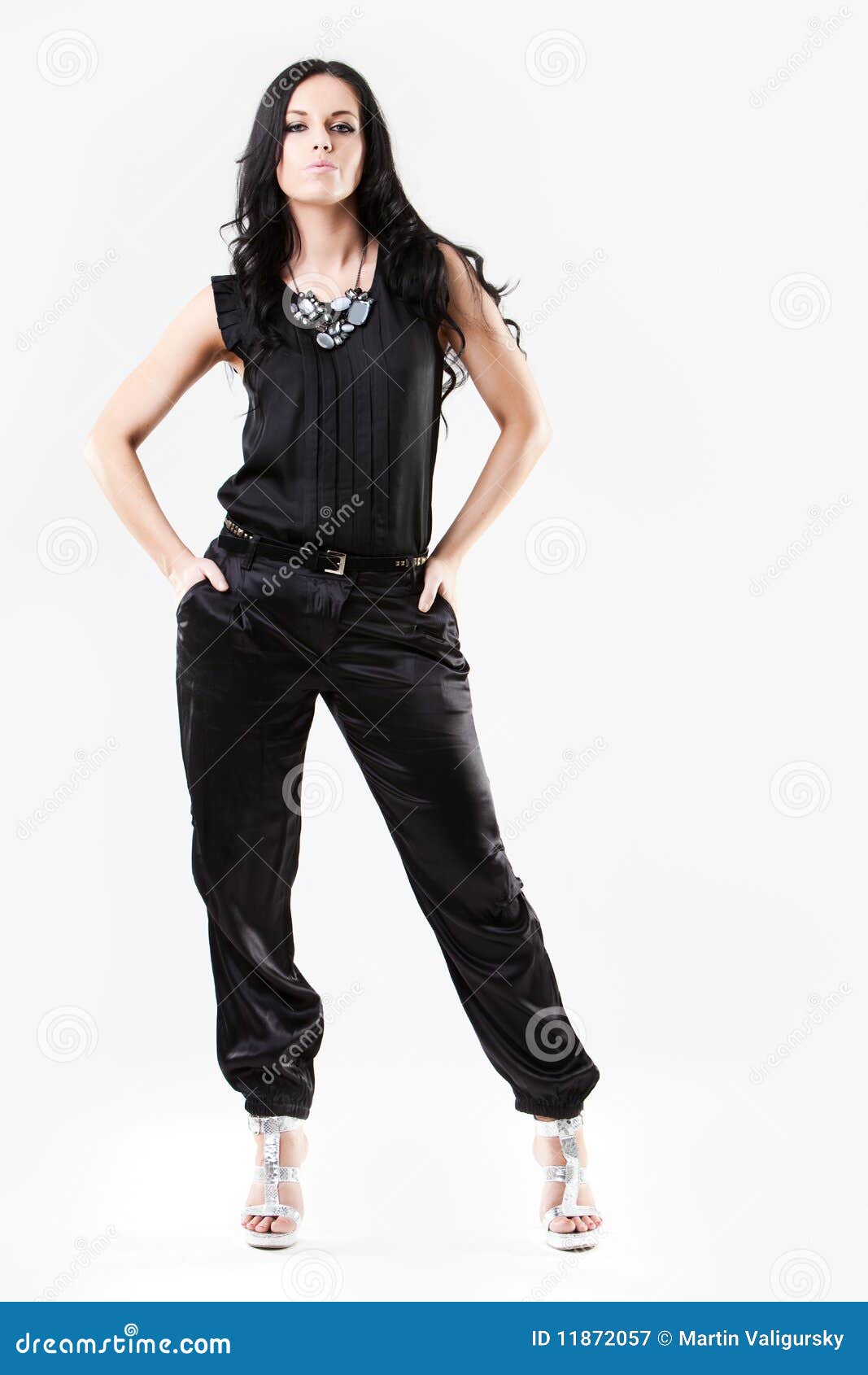 Slim Young Woman Dressed in Black Trousers Stock Image - Image of young ...