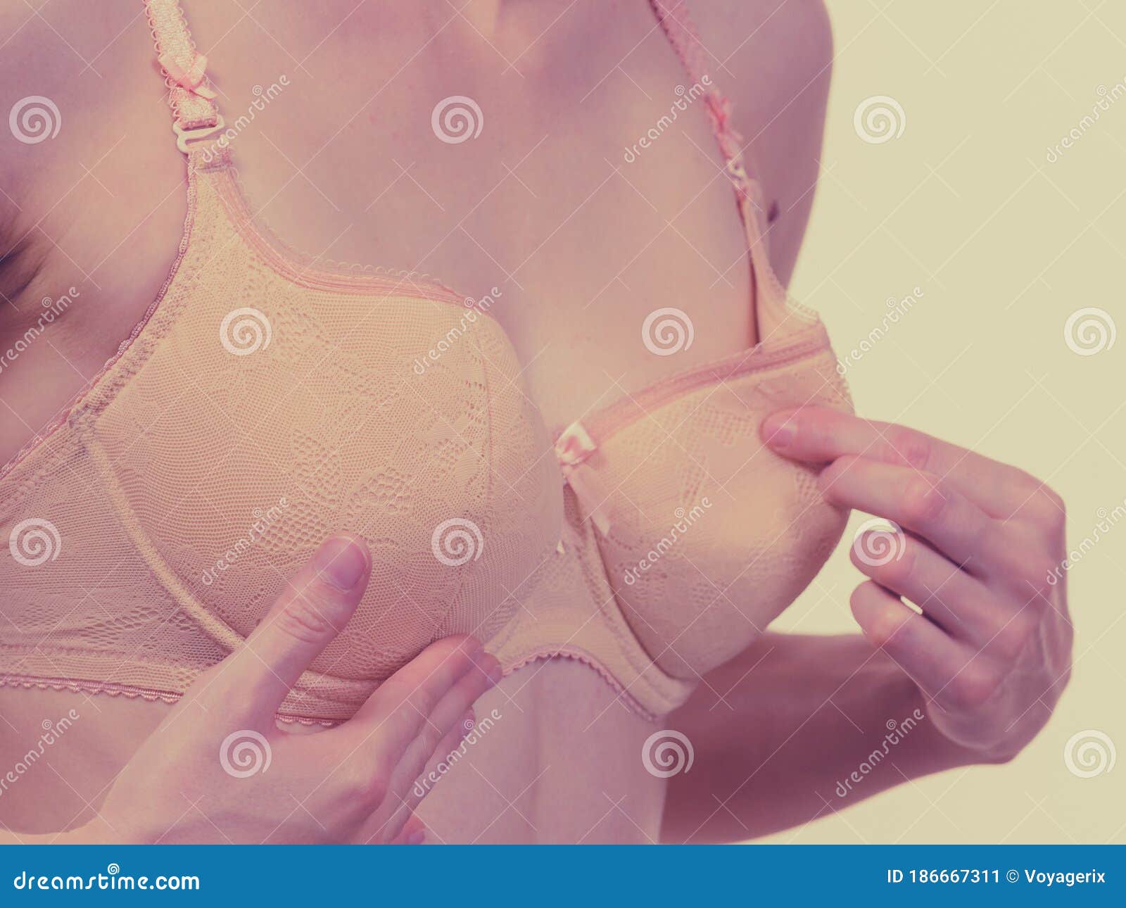 Young Woman Small Boobs Wearing Uncomfortable Bra With Too Big Cup. Female  Breast Wrong Size Lingerie. Bosom, Fitting And Underwear. Stock Photo,  Picture and Royalty Free Image. Image 159566264.