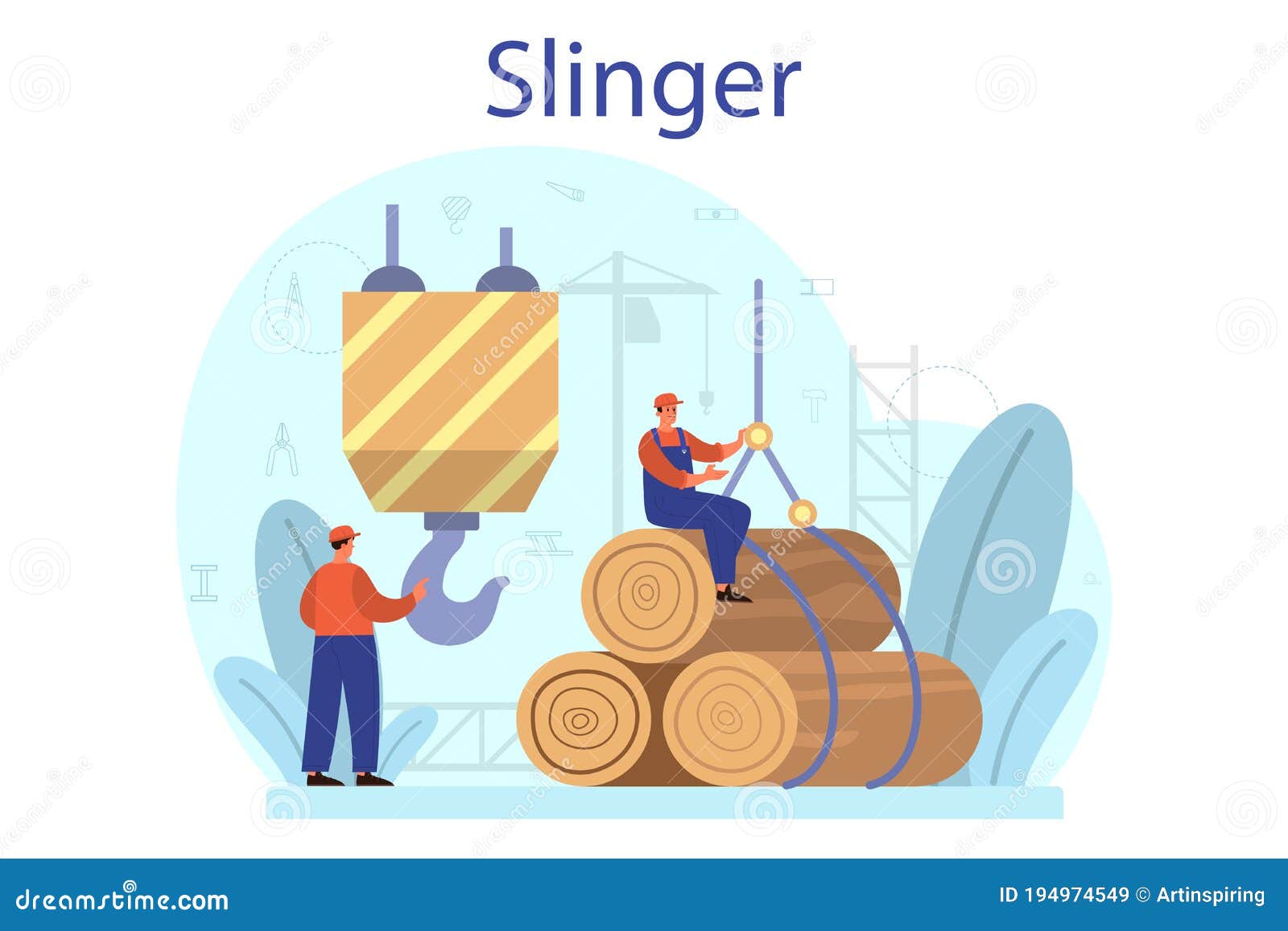 slinger. professional workers of constructing industry slinging
