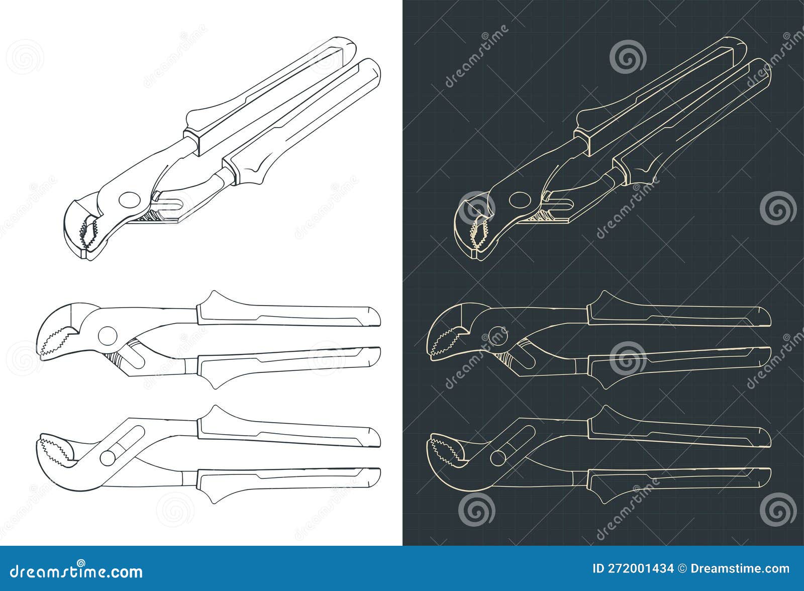 Slip Joint Plier Clipart Vector Black Outline Drawing CartoonDealer