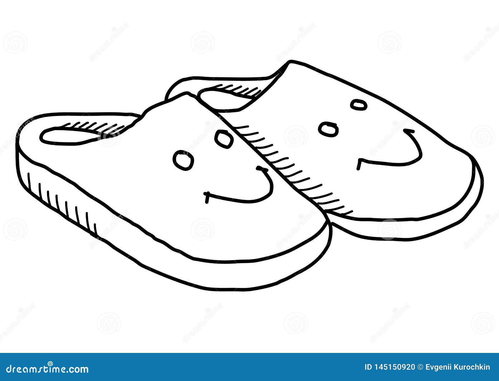 Slippers with Doodle Line Drawing Stock Illustration - of line, emotion: