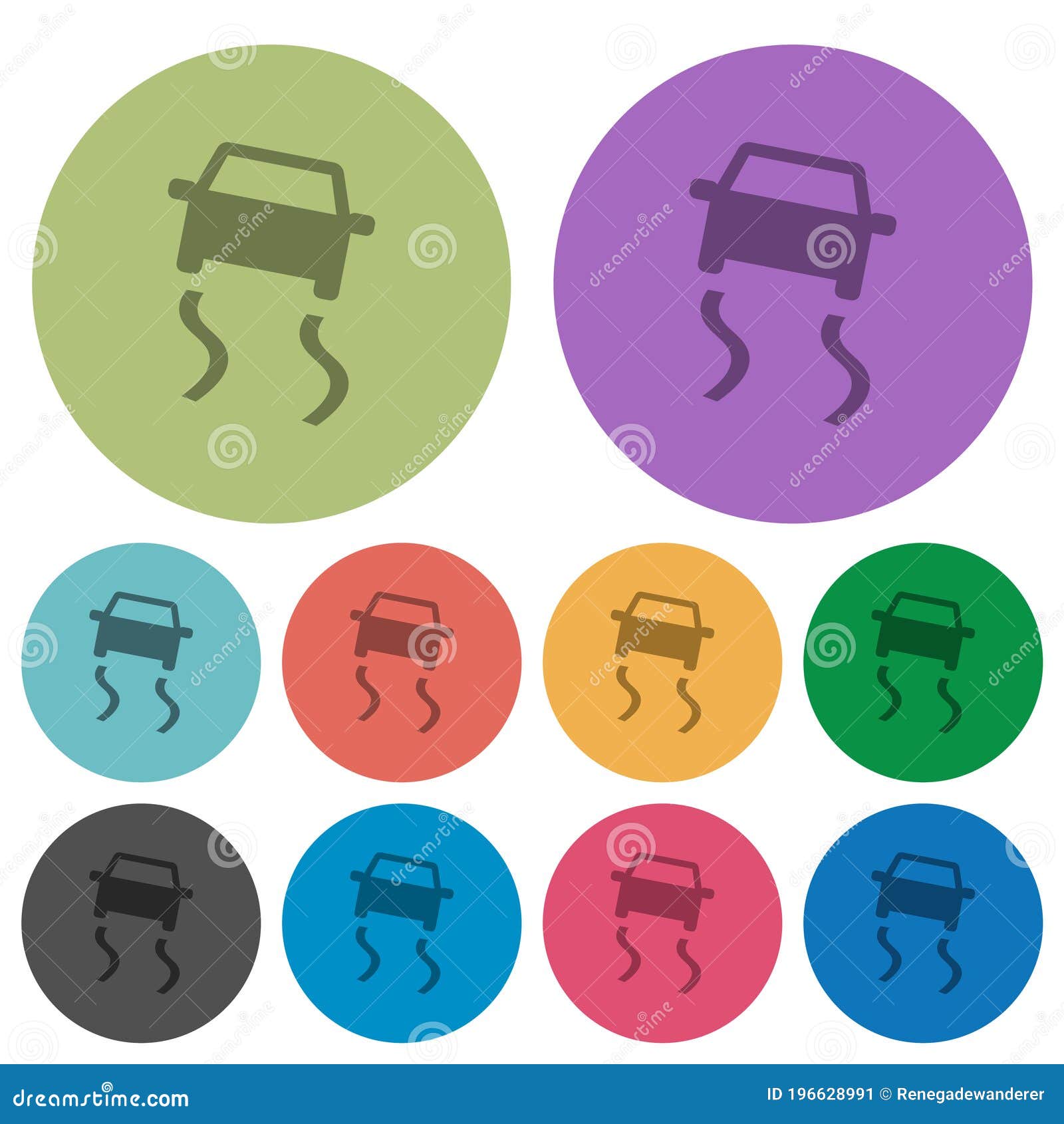Slippery Road Dashboard Indicator Color Darker Flat Icons Stock Vector