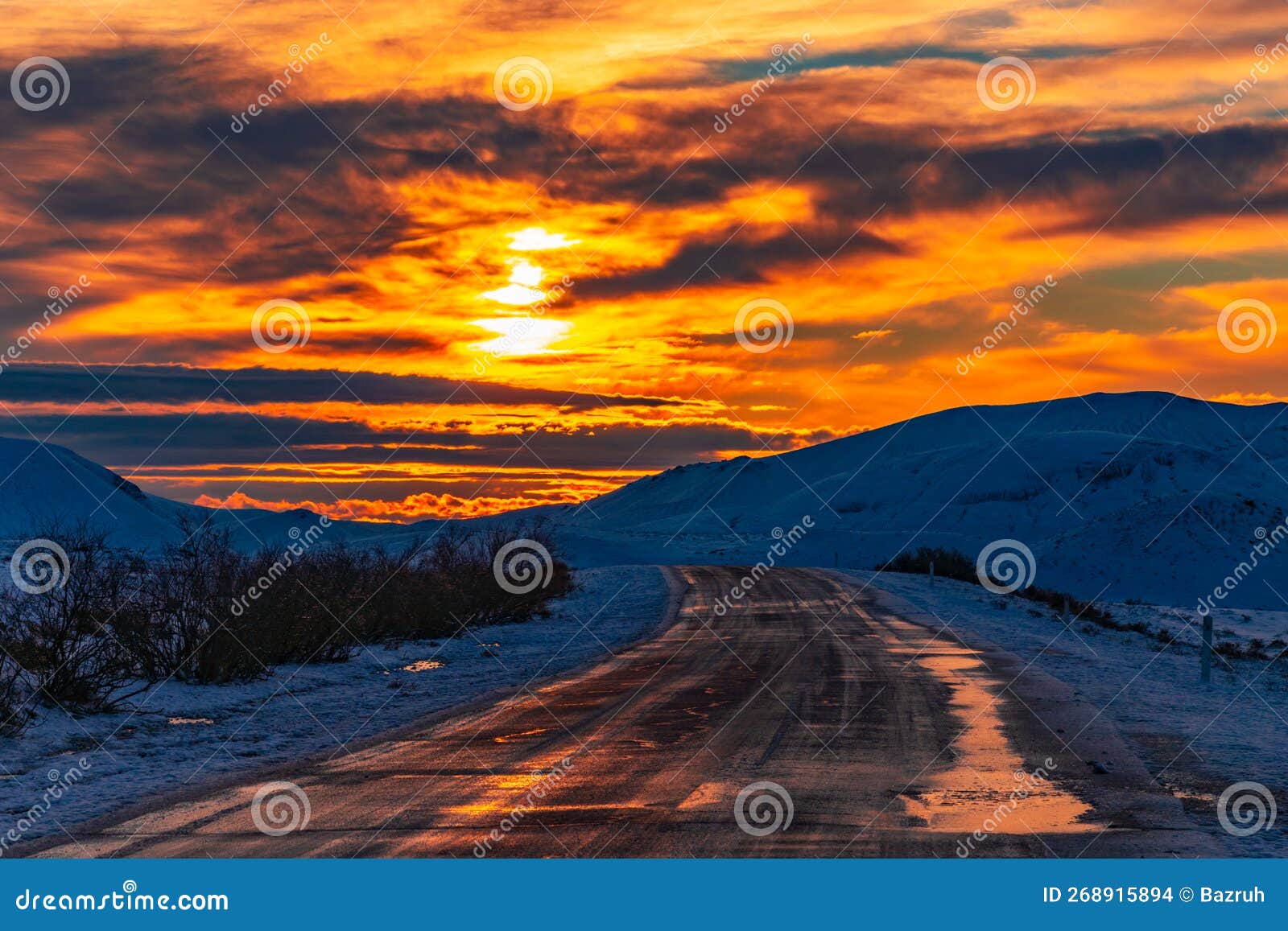 Slippery Road in Mountainous Area at Dawn Time Stock Photo Image of