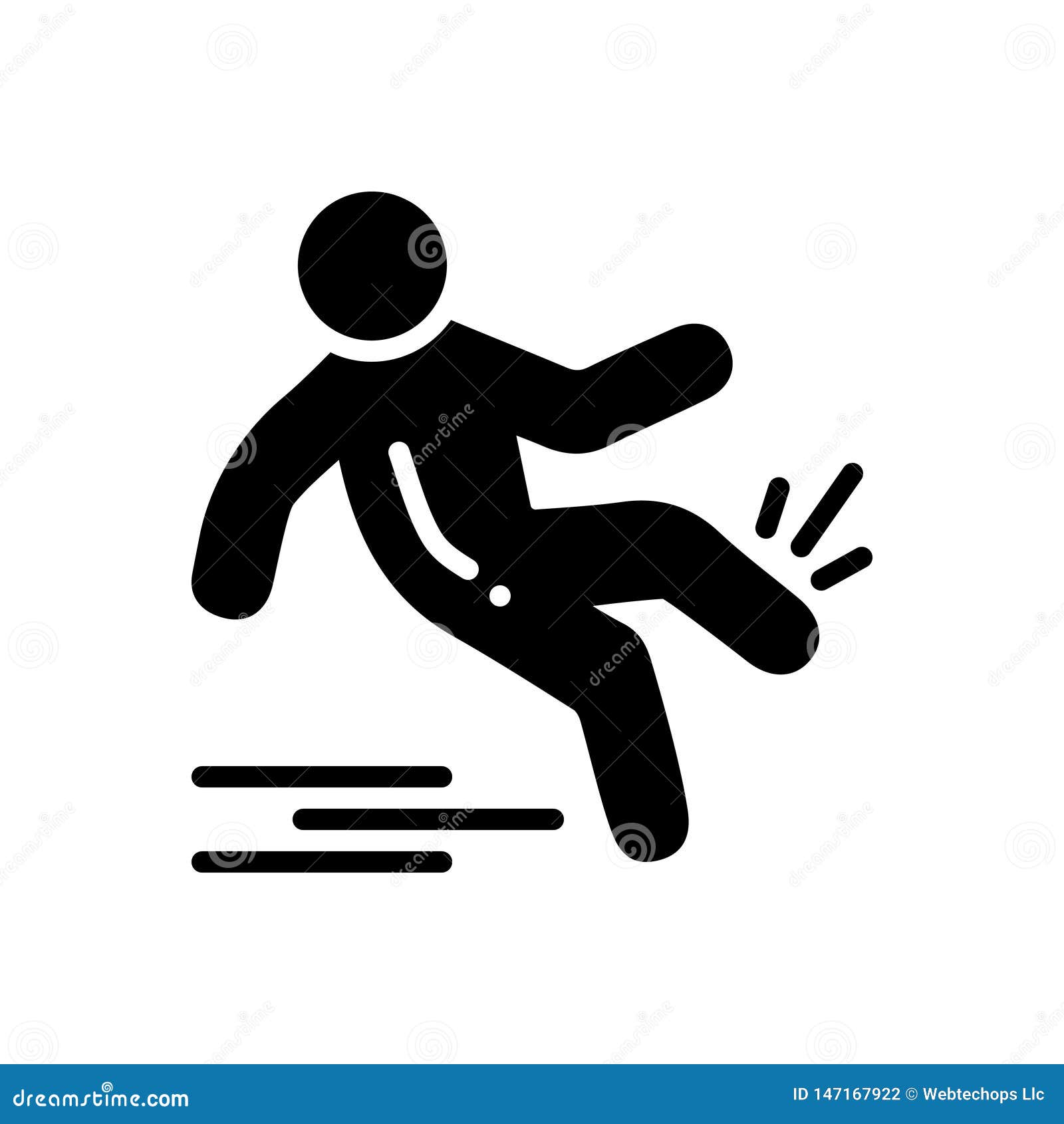 black solid icon for slippery, slip and fall