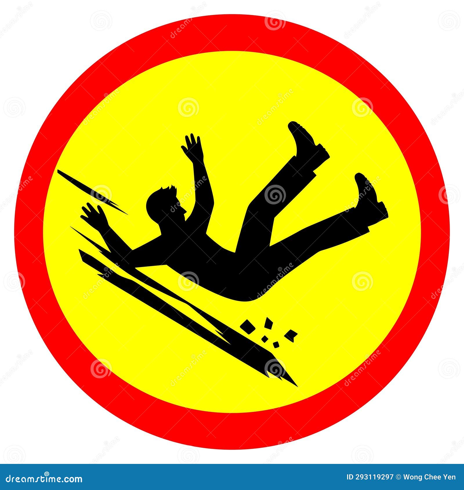 slippery slope warning sign red yellow round background