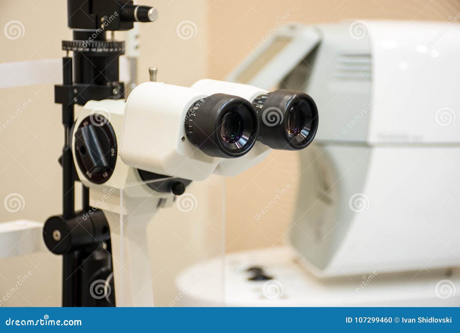 slit lamp in diagnostic office of doctor ophthalmologist. ophthalmic diagnostic microscopic medical equipment to diagnose cataract