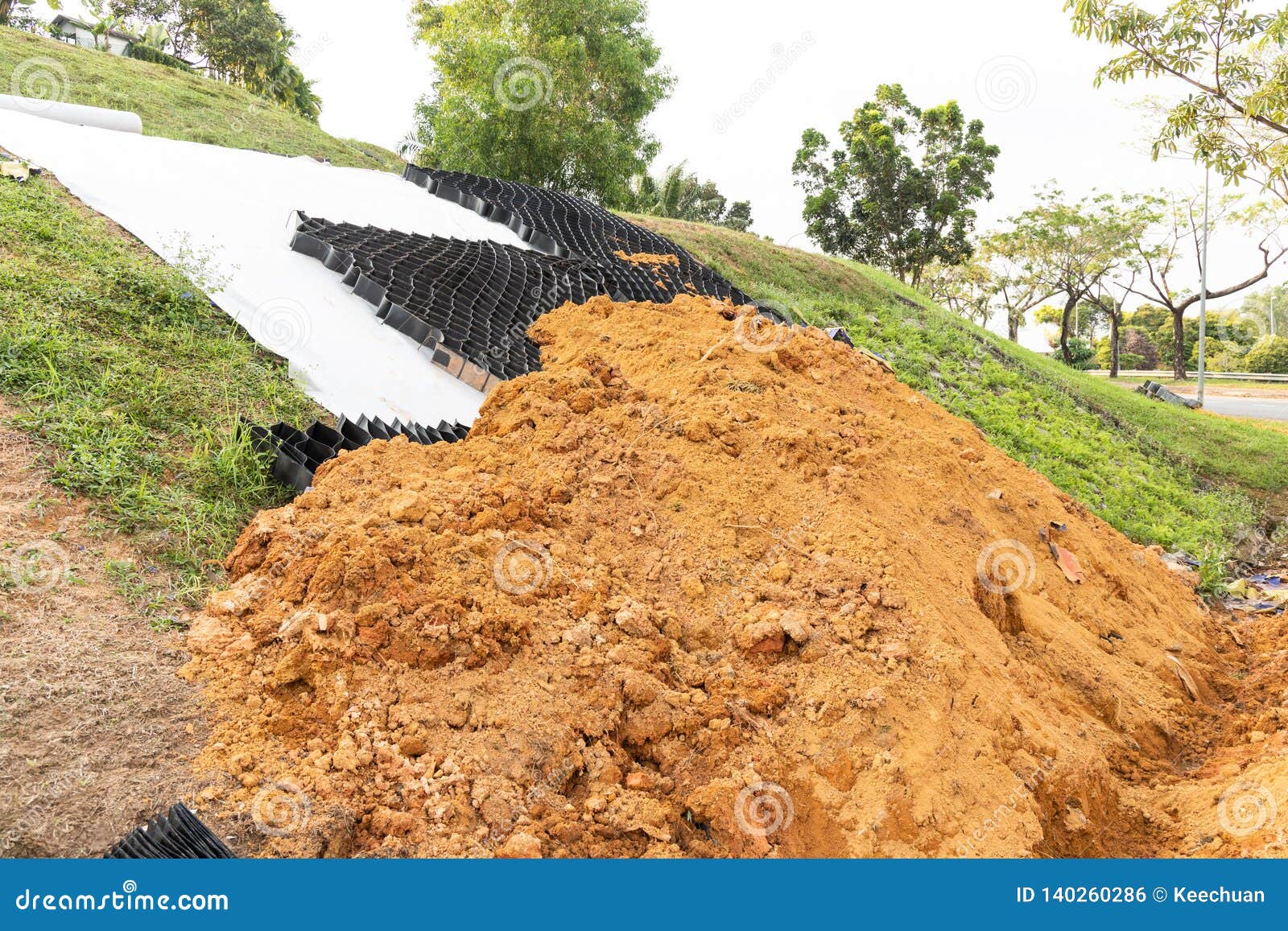 Slope Erosion Control Grids, Sheets And Earth On Steep ...