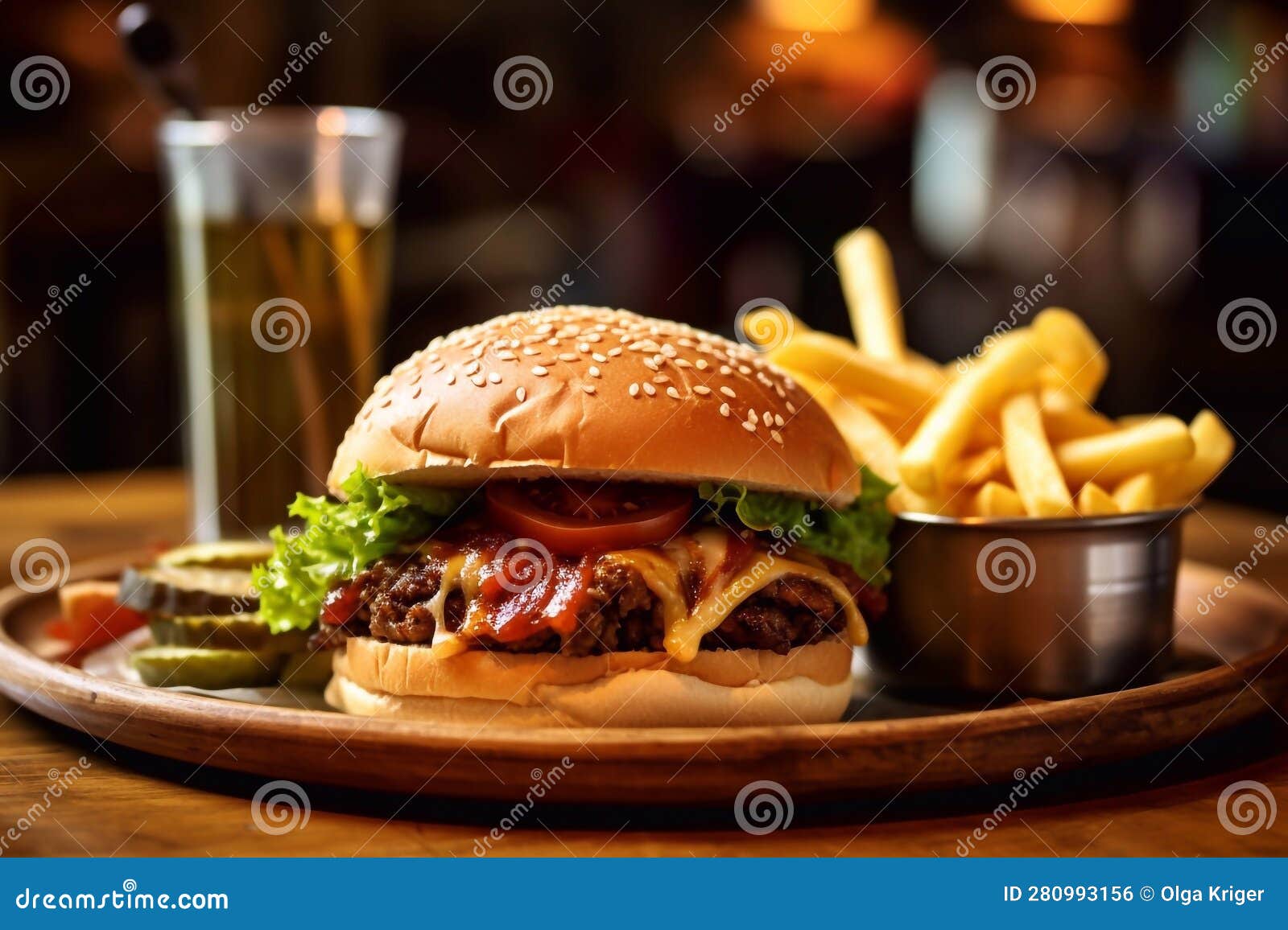Sloppy Joe Burger with French Fries on a Plate Stock Illustration ...