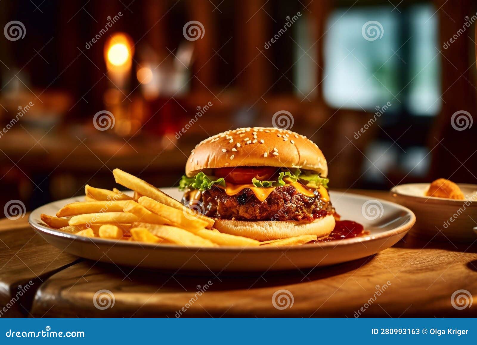 Sloppy Joe Burger with French Fries on a Plate Stock Illustration ...