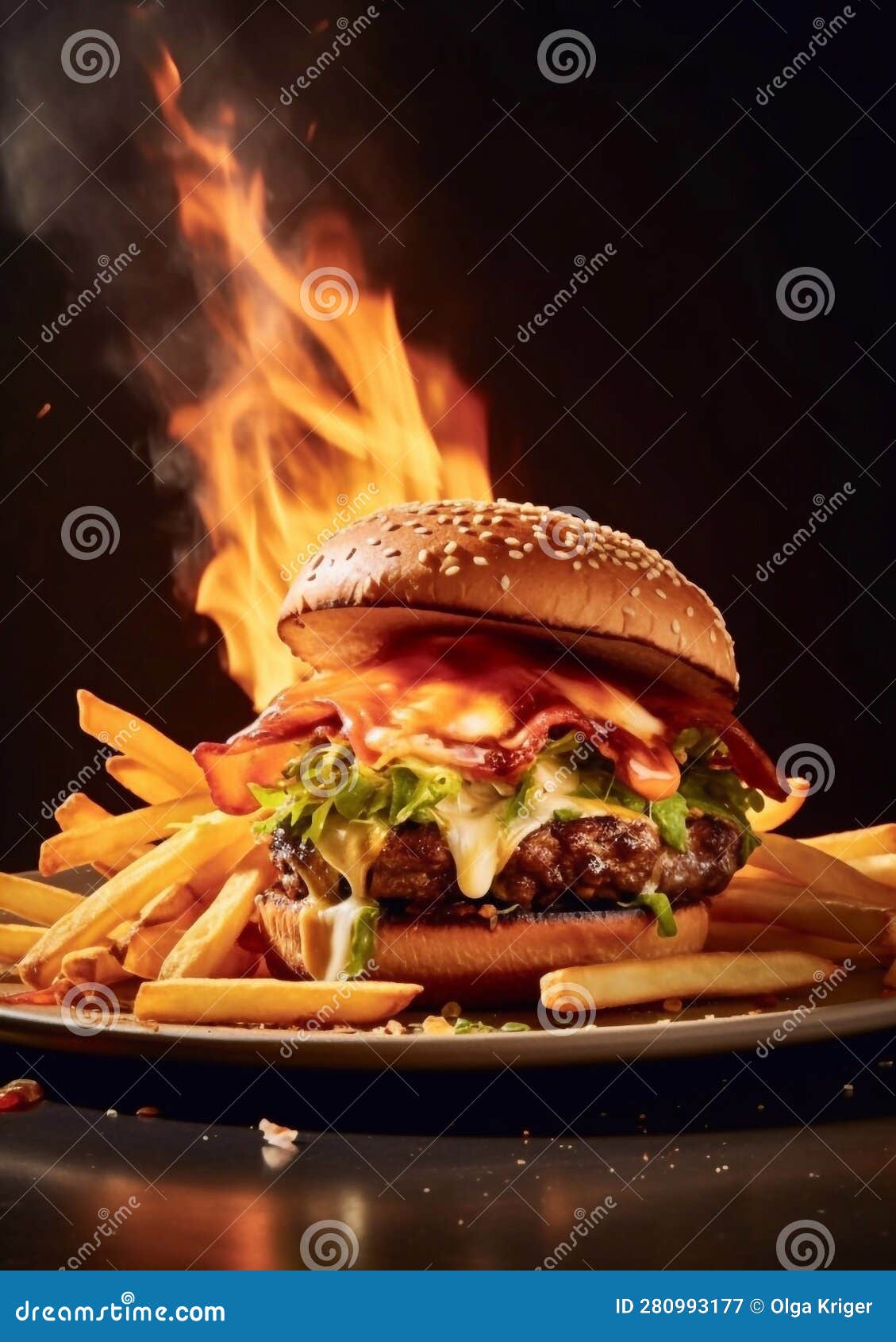 Sloppy Joe Burger with French Fries on a Plate Stock Illustration ...