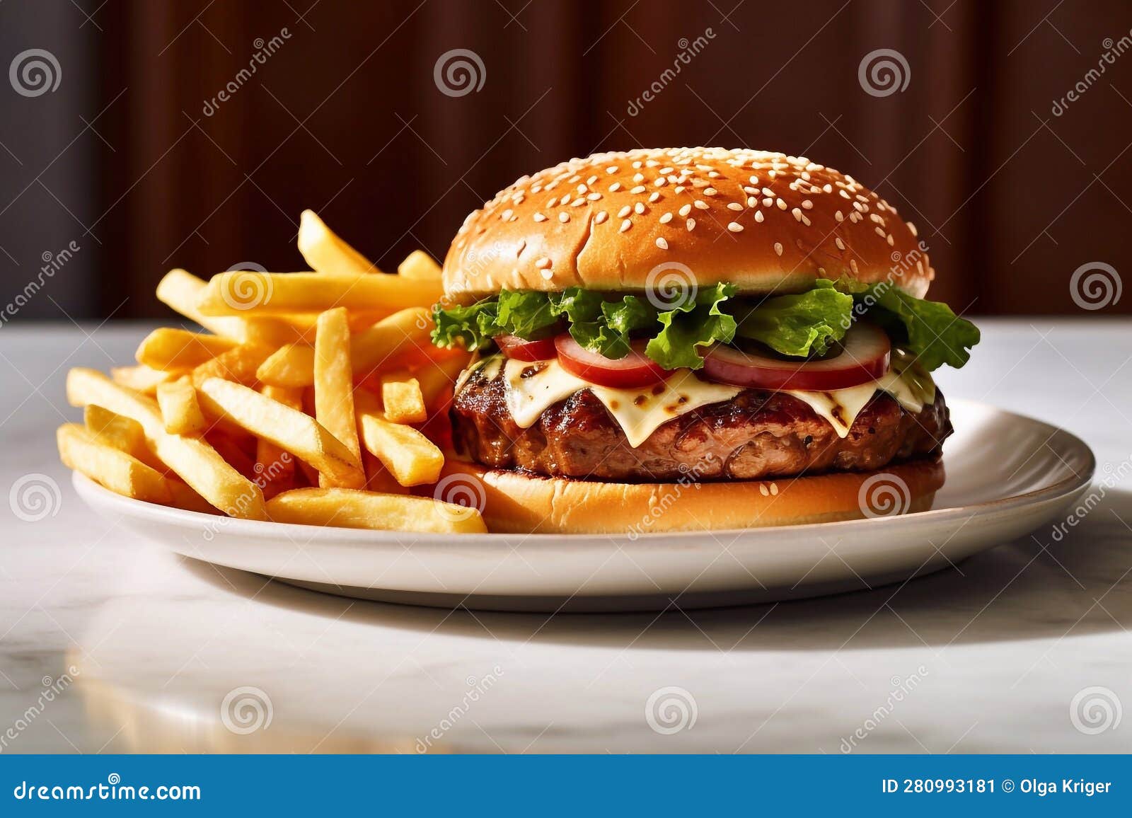 Sloppy Joe Burger with French Fries on a Plate Stock Illustration ...