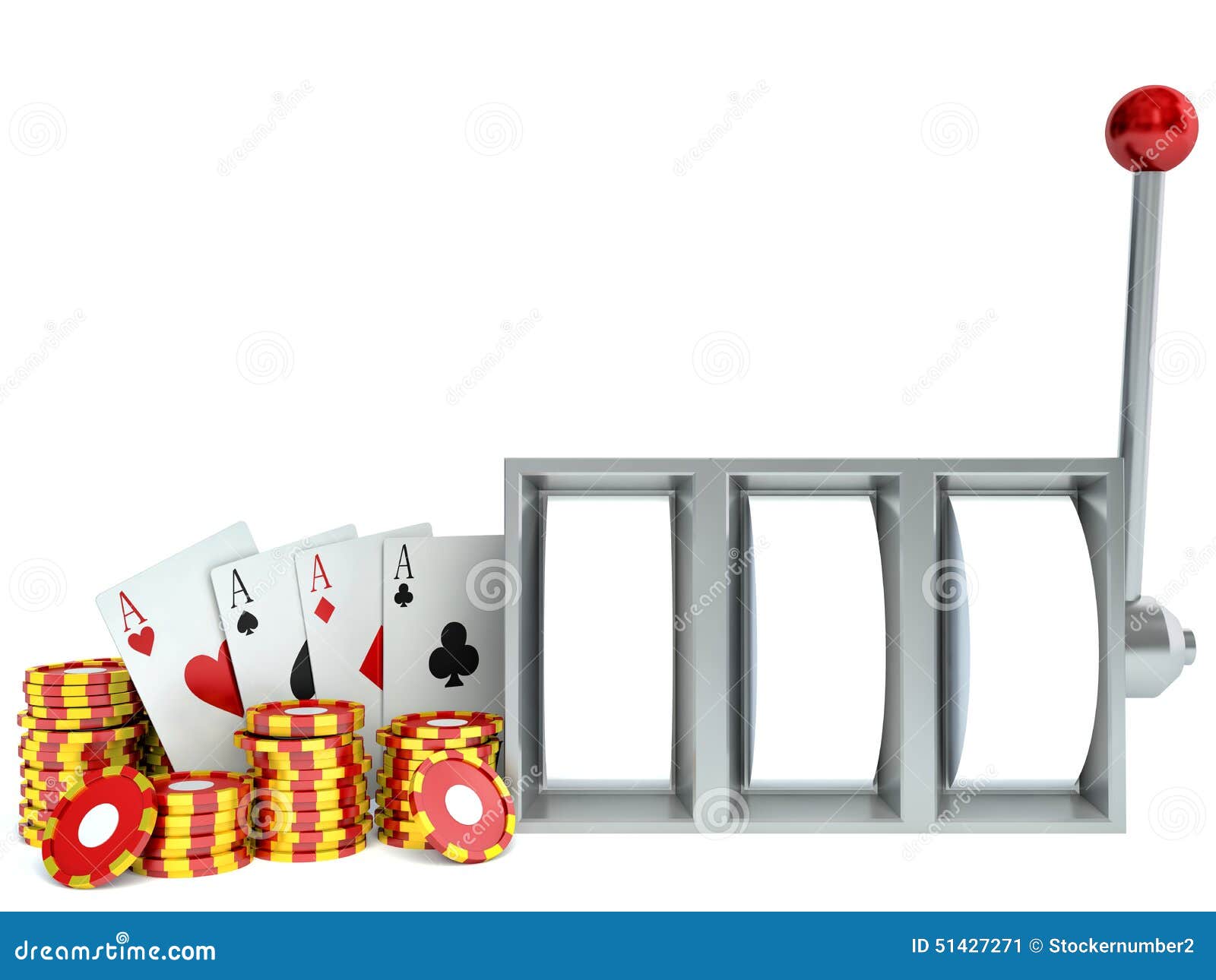 Slot Machine and Chips with Playing Cards Stock Illustration