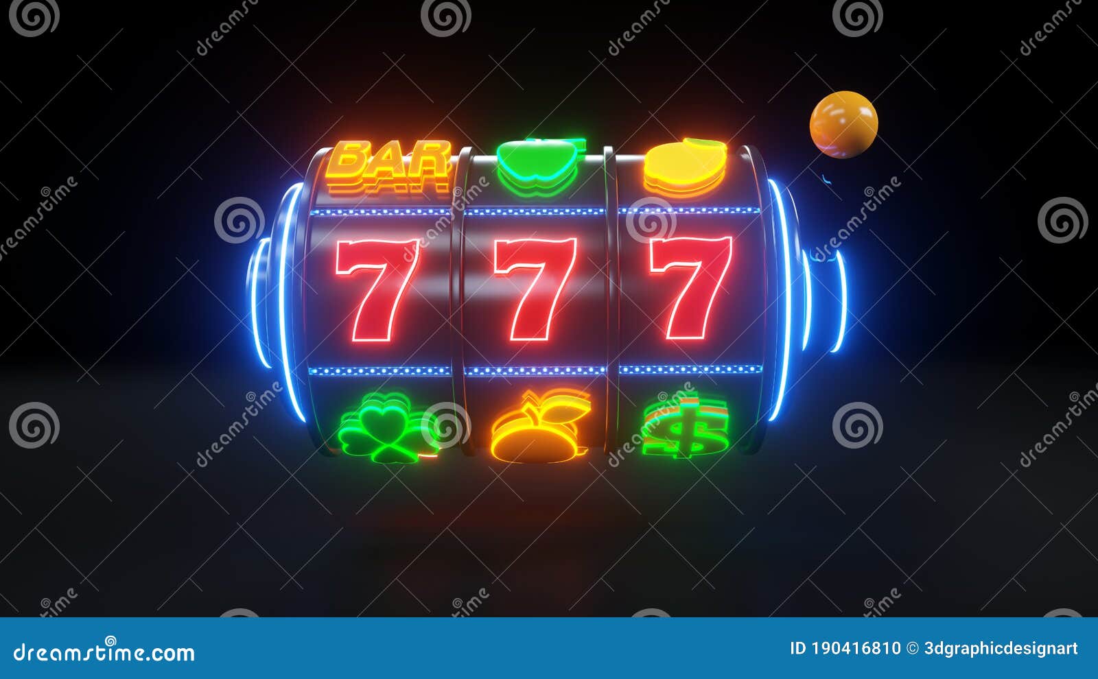 slot machine with fruit icons. jackpot and fortune. casino gambling concept with blue neon lights - 3d 