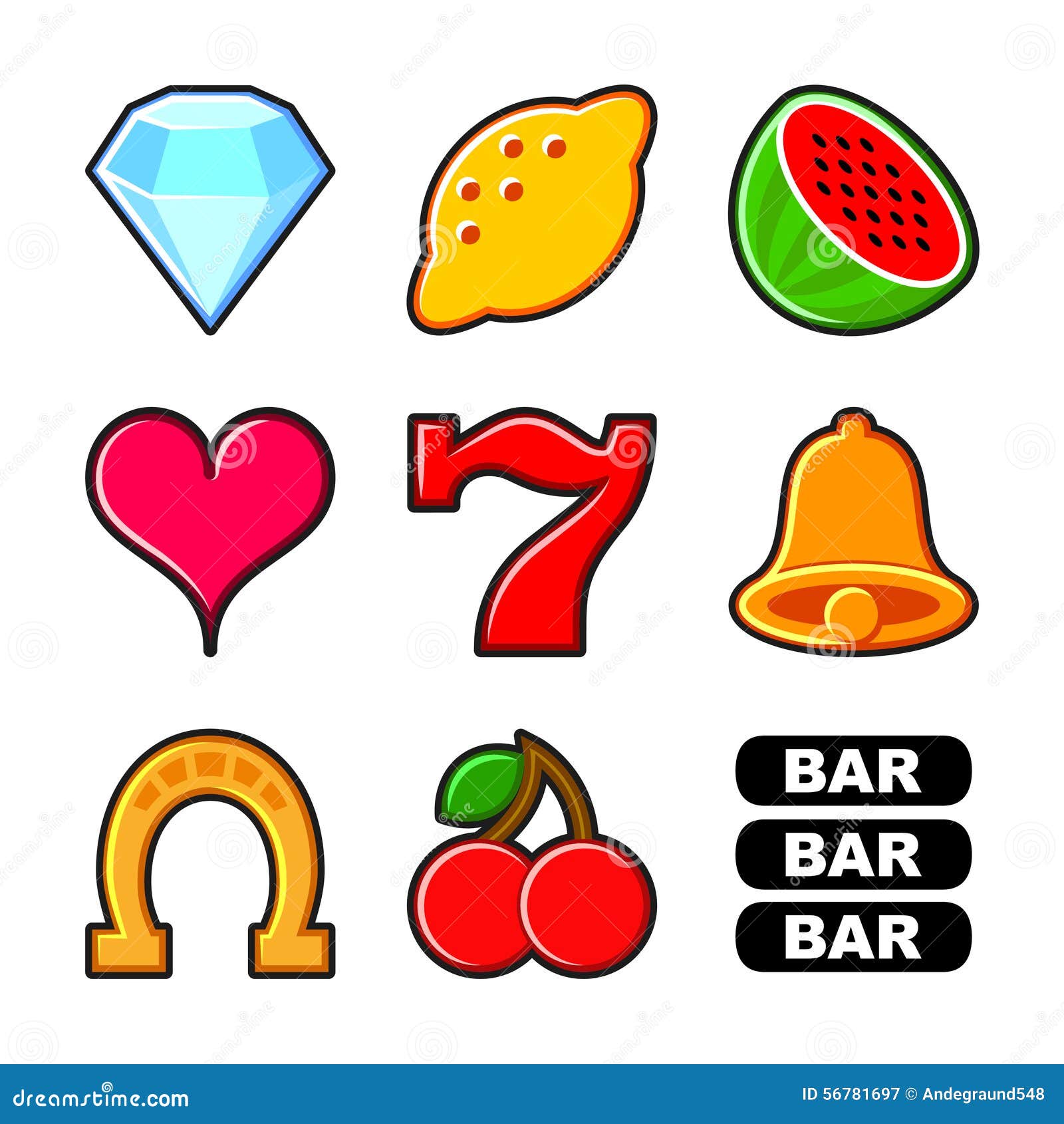 Slot machine icons set stock vector. Illustration of design - 56781697