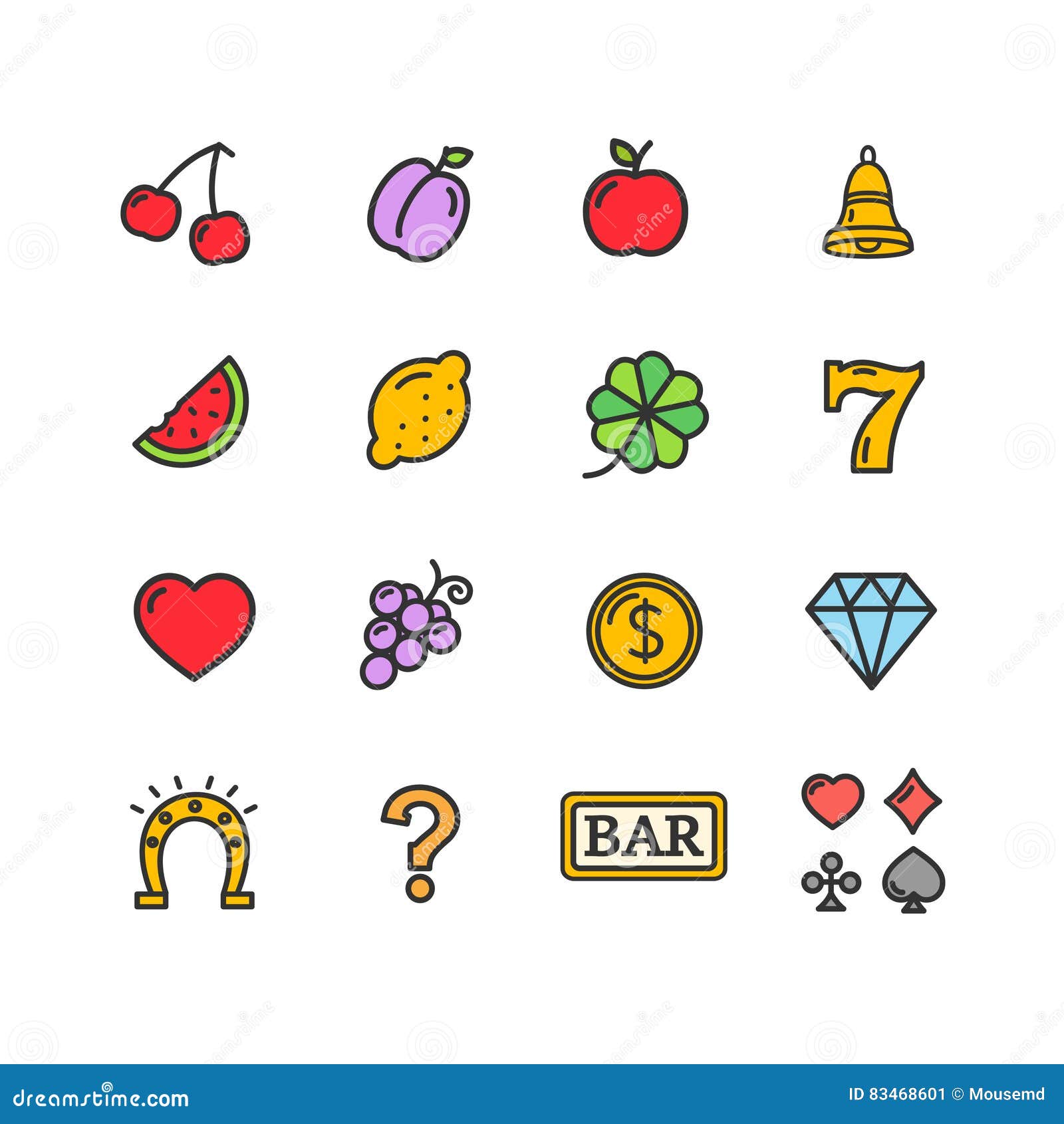 Slot Machine Icons Set. Vector Stock Vector - Illustration of color