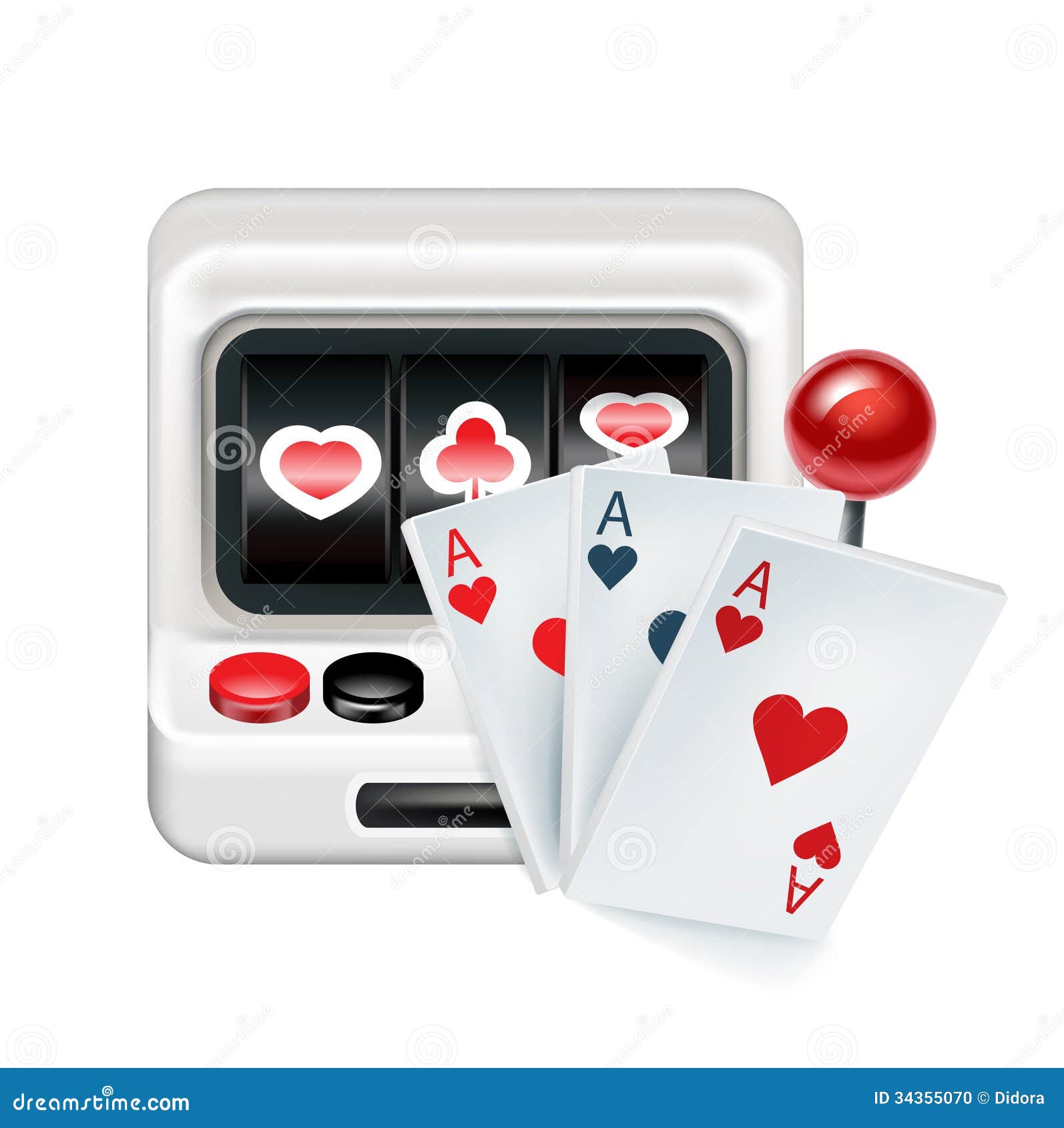 Slot Machine with Playing Cards Isolated on White Stock Illustration