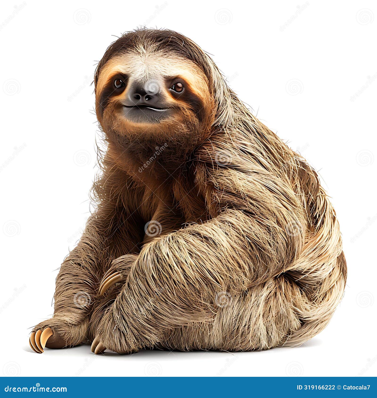 sloth, bradypus, an unusual arboreal south american animal with long claws, portrait, close-up,  on white