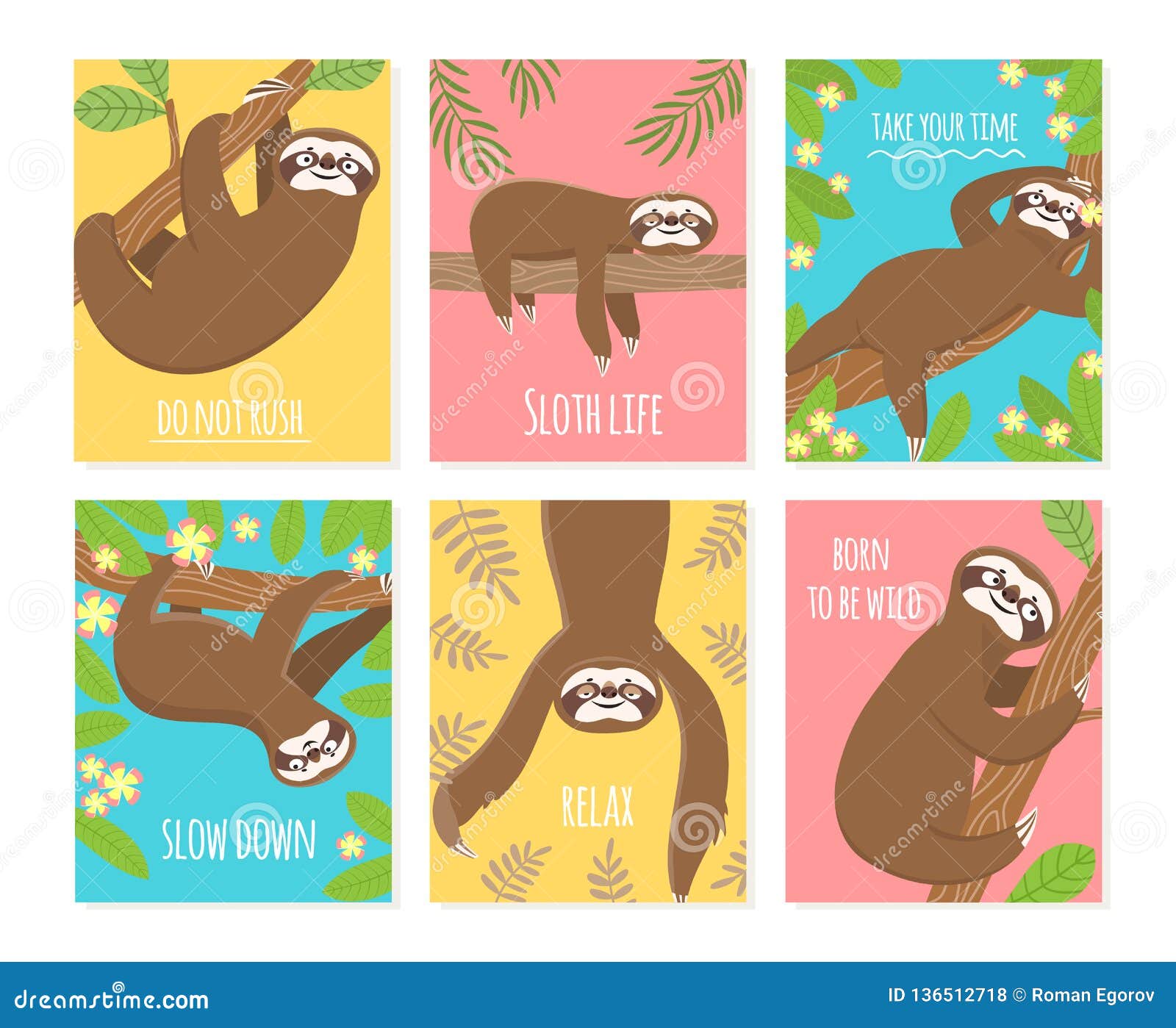 sloth card. cute slumber animal, sleepy lazy sloths. child t-shirt, pajamas 
