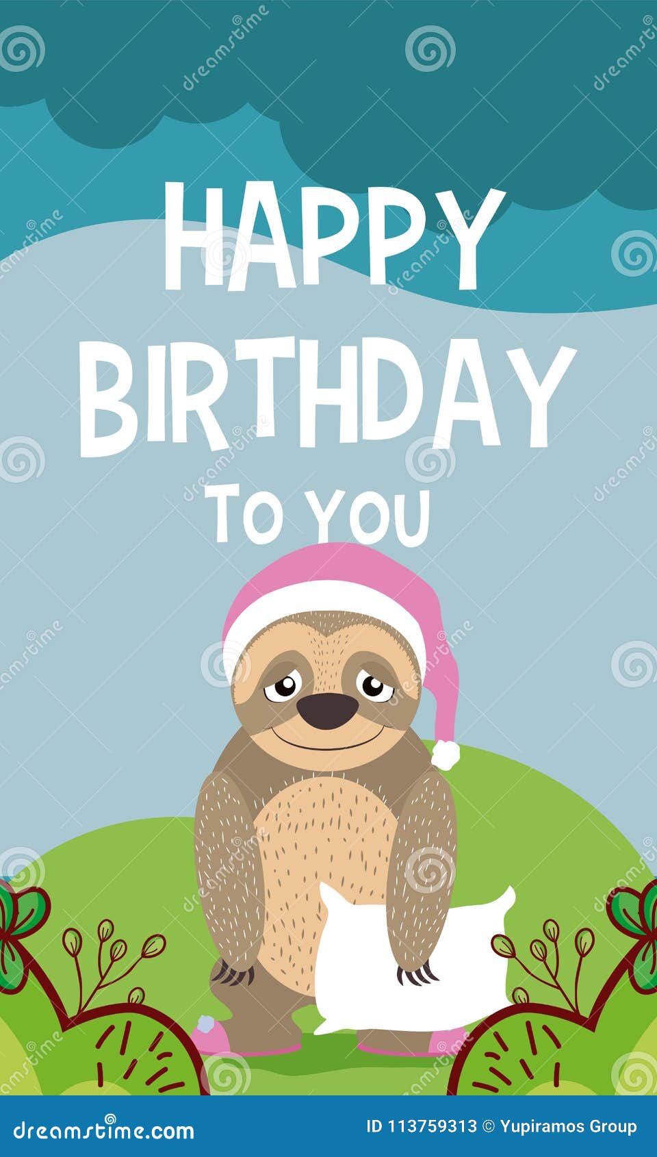 Download Sloth Cute Animal Birthday Card Stock Vector ...