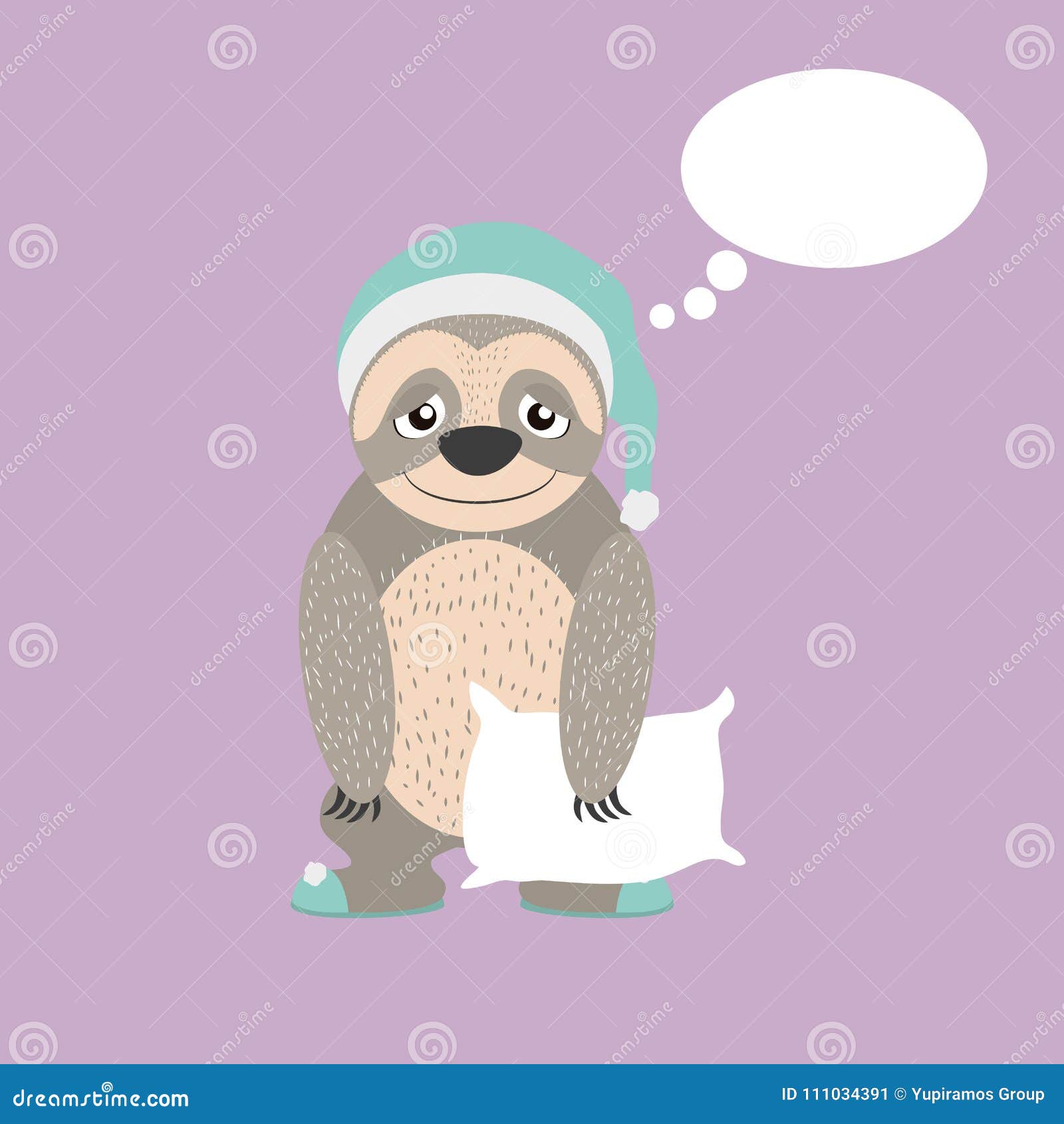 sloth with pillow and pijama cartoon