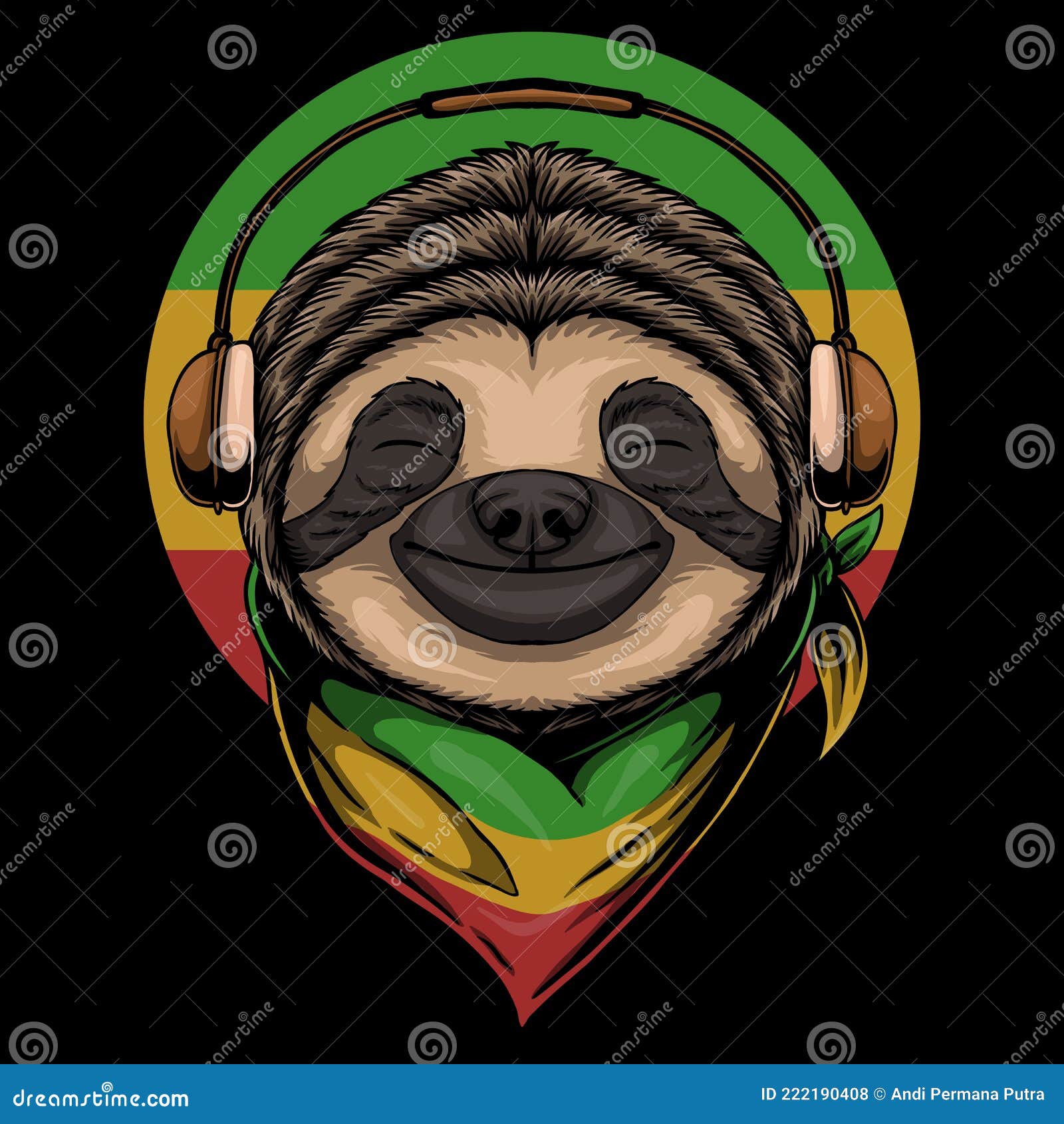 sloth rasta a wearing headphones  